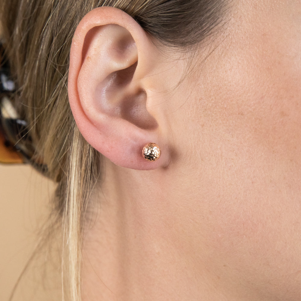 9ct Rose Gold Round 7mm Ball Stud Earrings for Women - Hypoallergenic Cubic Zirconia Studs - Perfect for Everyday Wear, Parties & Gifts