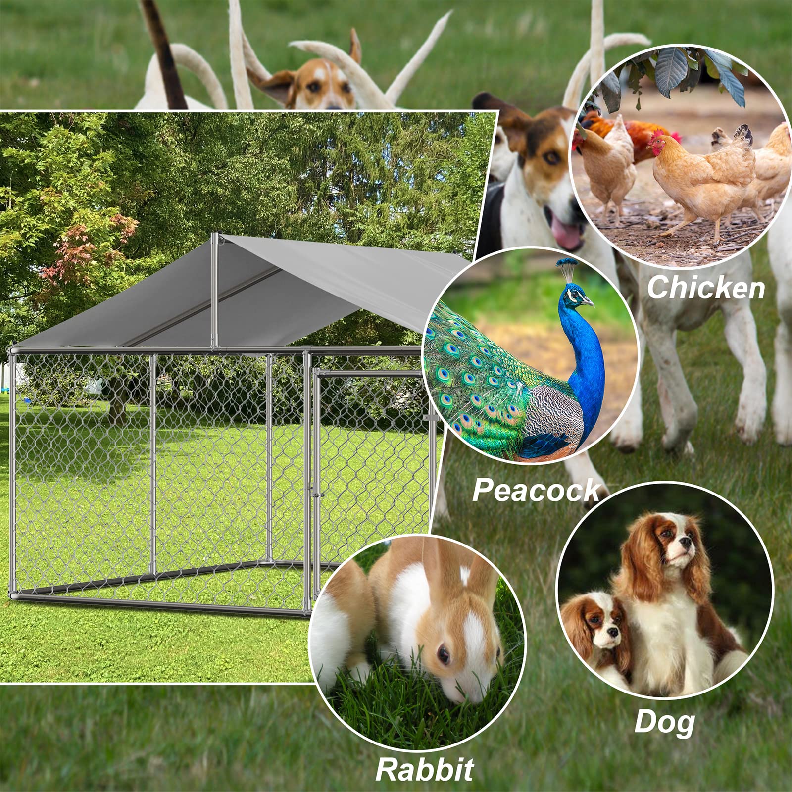 Heavy Duty Galvanized Steel Dog Kennel - 7.5x7.5x5.5ft Outdoor Dog Playpen with Secure Lock, UV & Waterproof Cover - Durable Puppy Exercise Pen & Dog Run Cage for Backyard, Garden, and Patio Use