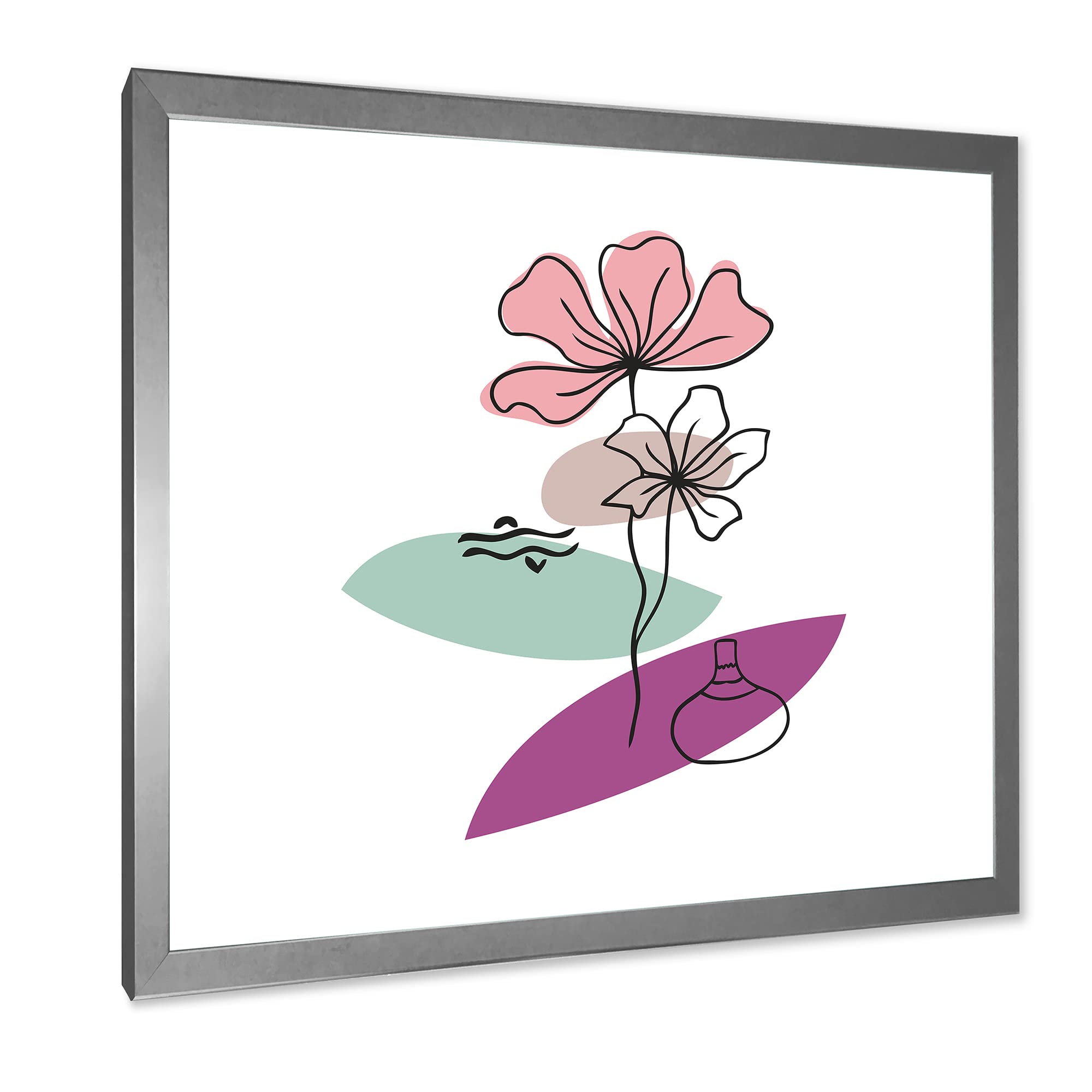 DesignQ Elementary Shapes With Abstract Flowers Plants IV Modern Framed Wall Art - Contemporary Home Decor for Living Room, Bedroom & Office