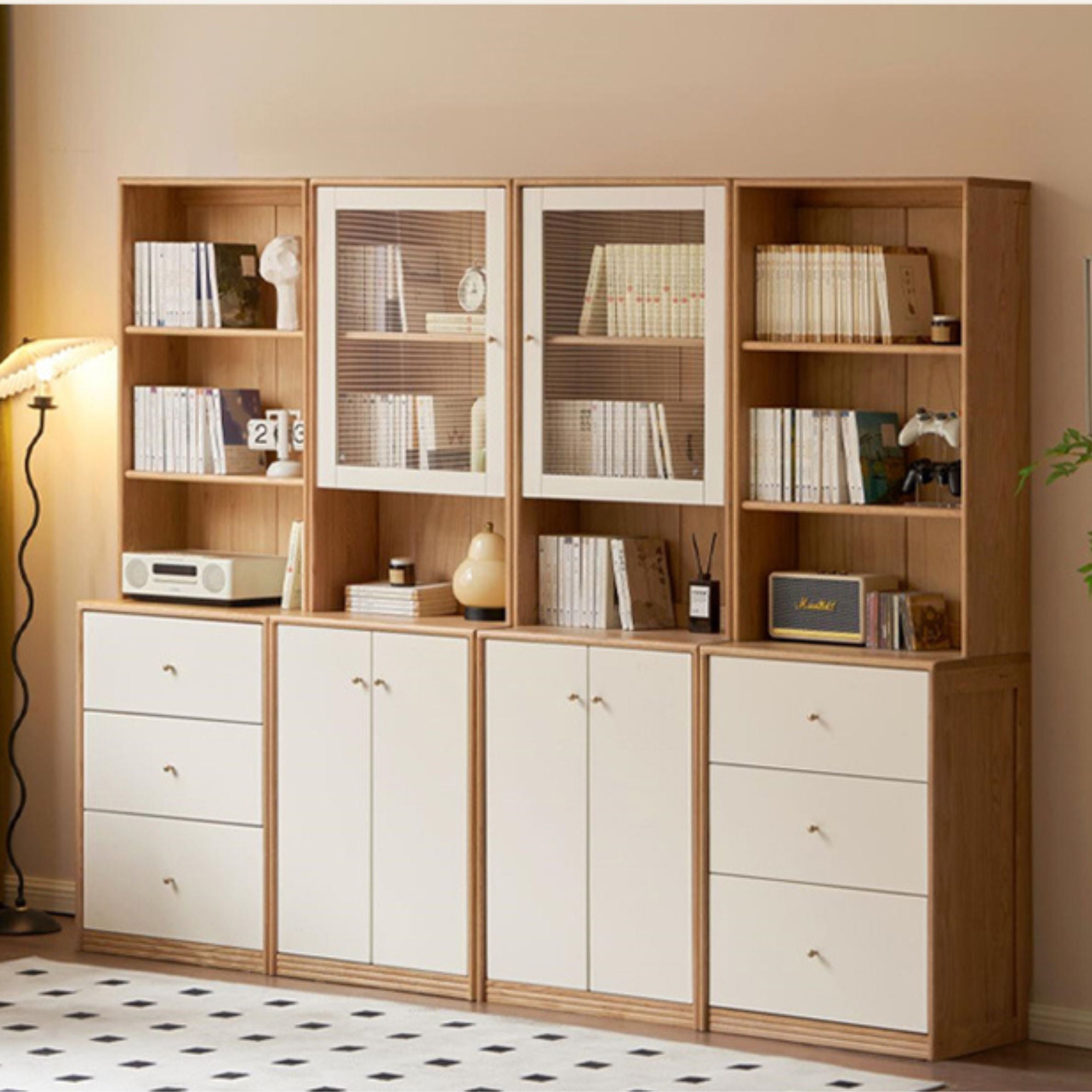 Oak and Poplar Solid Wood Bookcase - Sturdy and Stylish Bookshelf for Home Office, Living Room, or Library Storage