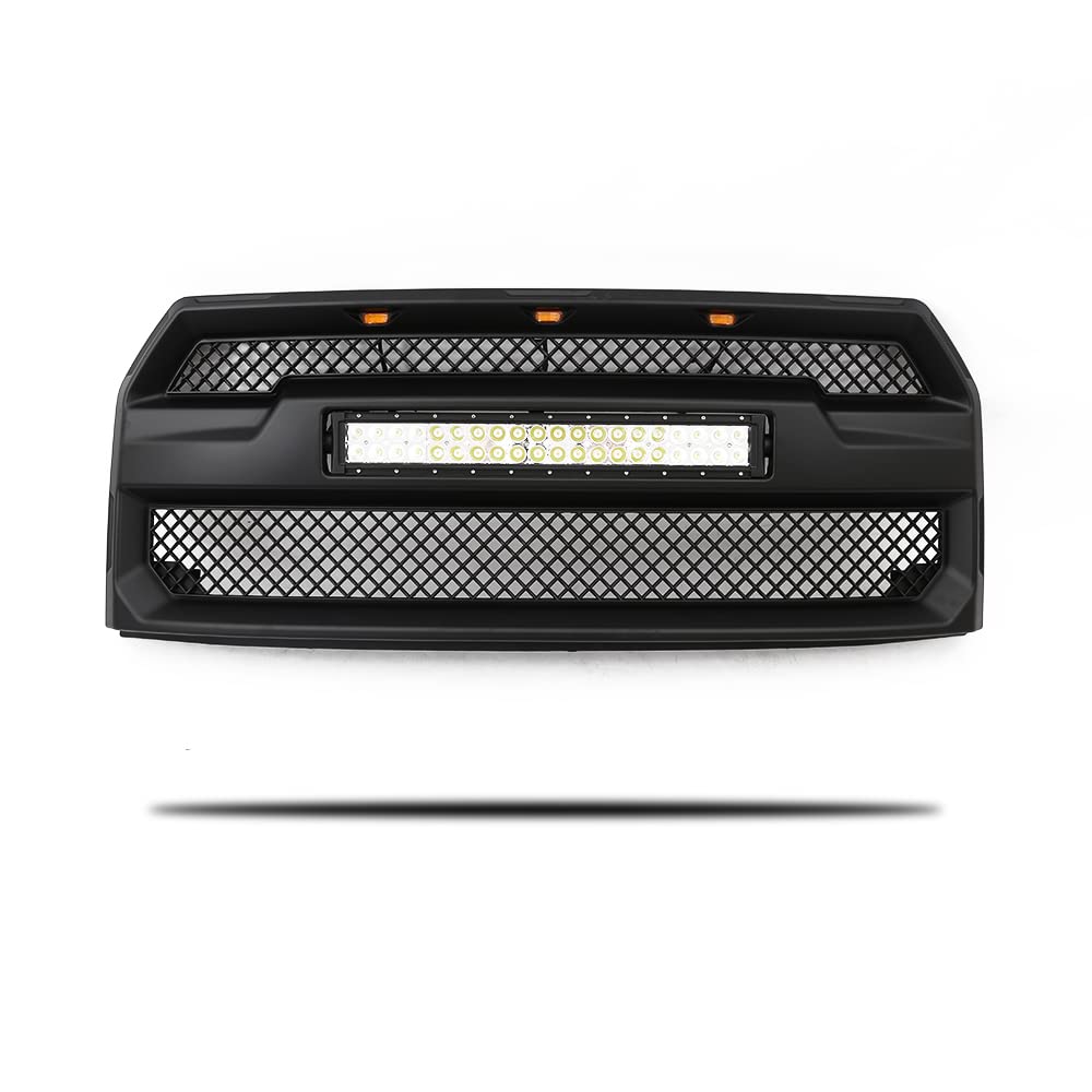 JX Racing Performance Front Upper Grille with LED Light Bar for Ford F150 2015-2017 - Matte Black (No Camera Hole) | Off-Road & Truck Accessories Upgrade