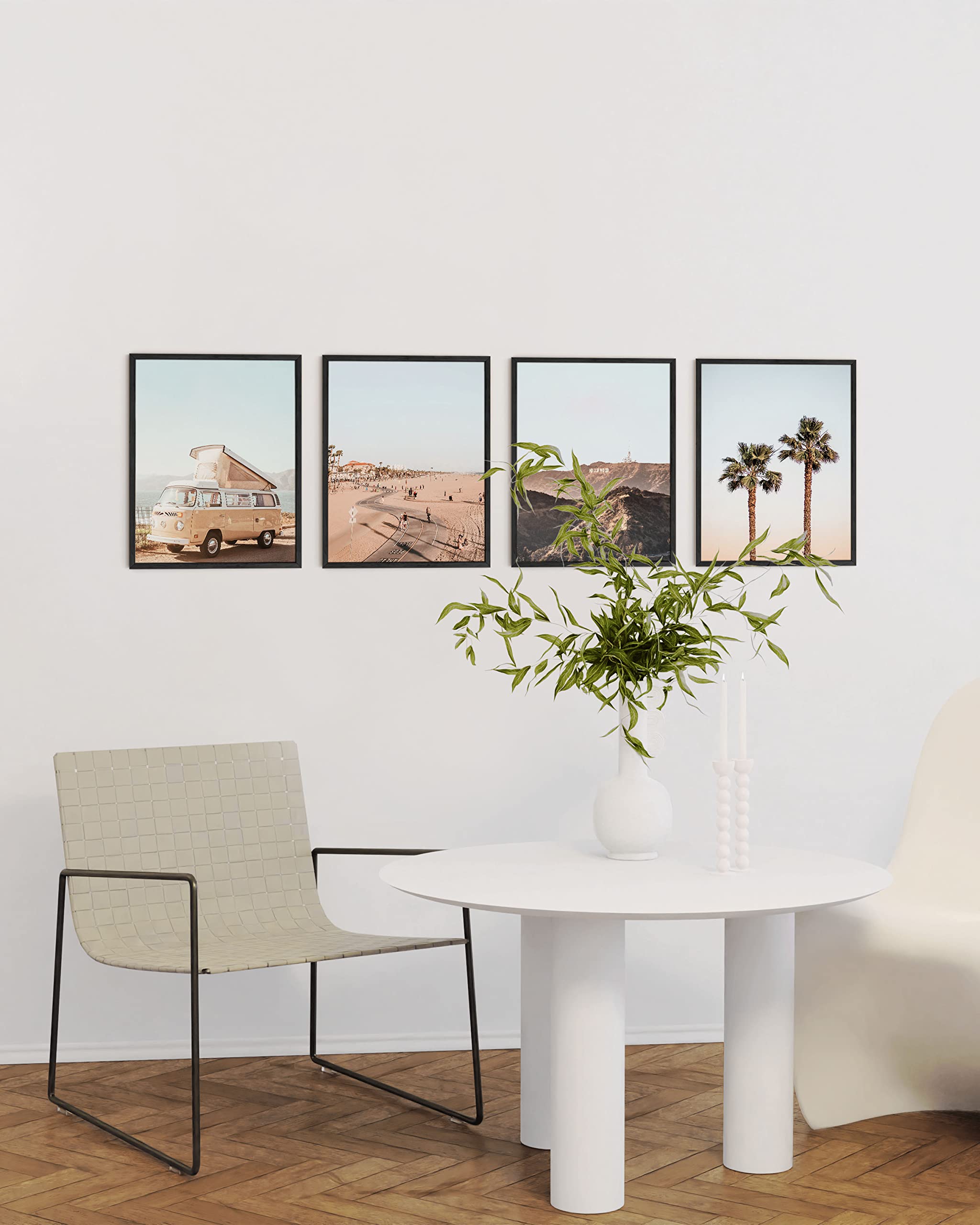 HAUS AND HUES Coastal Beach Art Prints Set of 4 - 8x10 Framed Wall Decor for Bathroom, Living Room & Bedroom | Ocean Themed Home Decor, Beach House Wall Art, Nautical Prints (Black Frame)