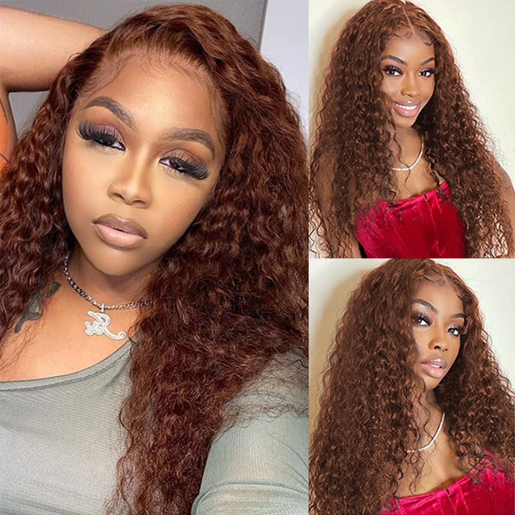 360 HD Lace Front Wig - Brazilian Virgin Human Hair - Brown Curly Wave Glueless Wig with Transparent Lace & Baby Hair - 150% Density Pre-Plucked - 24 Inch - Perfect for Black Women | Everyday Wear, Special Occasions & Protective Styling