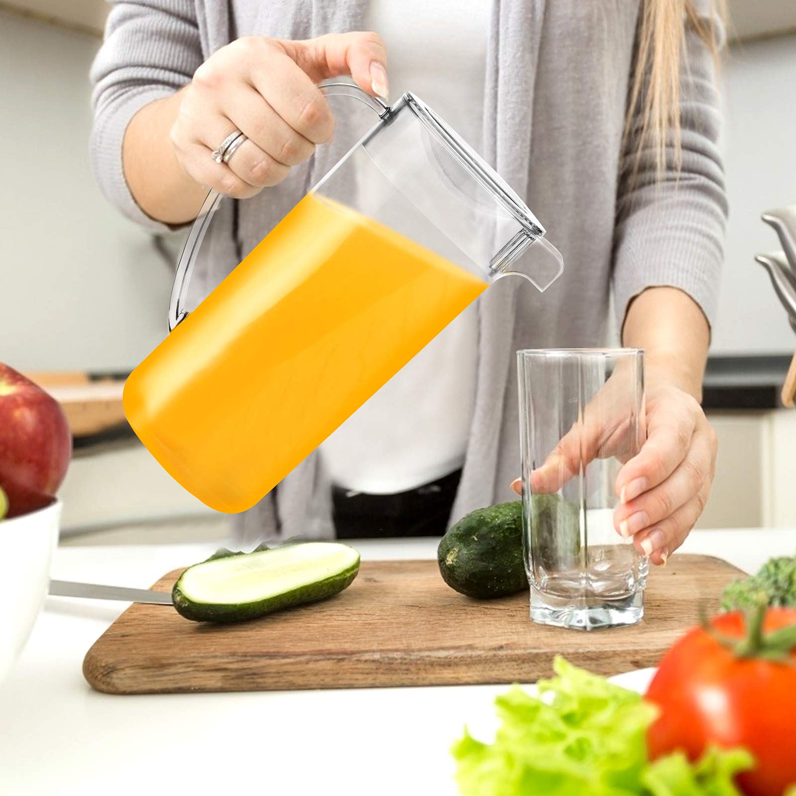 Youngever 2 Quart Clear Plastic Pitcher with Lid - BPA Free Drink Dispenser for Iced Tea, Lemonade, Sangria & Cold Beverages - Perfect for Parties, BBQs & Outdoor Gatherings