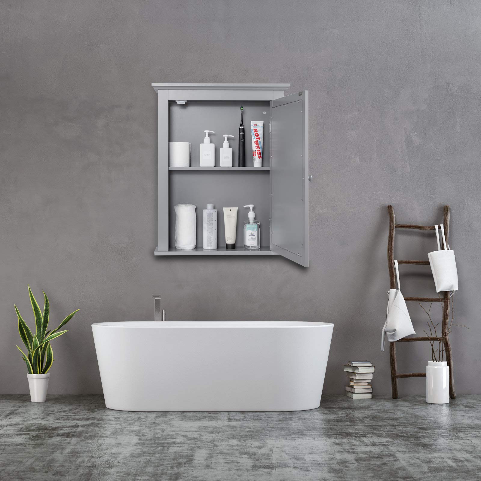 GLACER Wall Mounted Bathroom Mirror Cabinet with Adjustable Shelf - 22 x 6 x 27.5 Inches Grey Storage Cabinet for Bathroom, Living Room & Cloakroom - Perfect for Makeup Storage, Medicine Organization & Small Space Decor