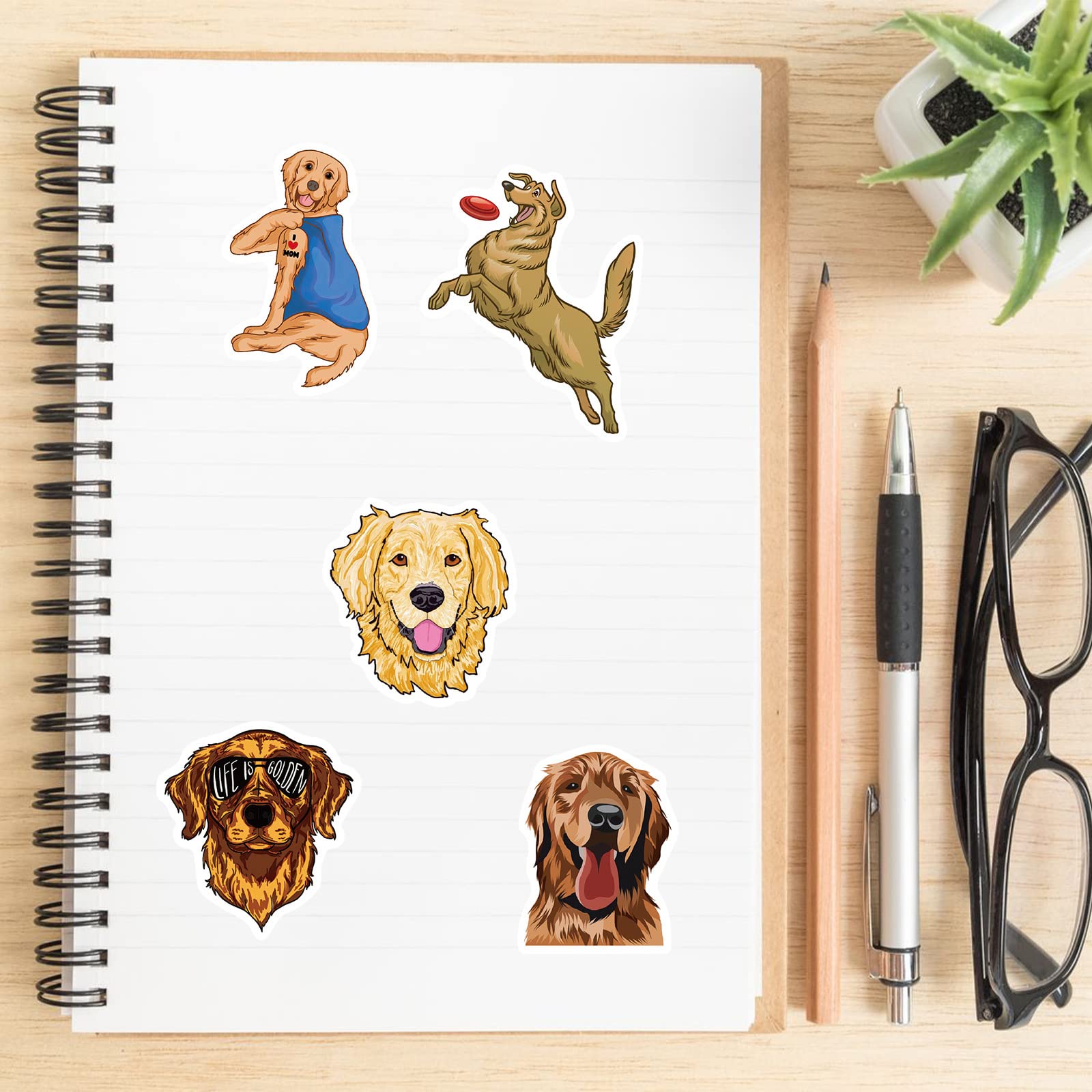 50PCS Golden Retriever Stickers - Waterproof Dog Stickers for Kids, Teens & Adults - Cute Pet Decals for Water Bottles, Laptops, Phones & Luggage - Perfect for School, Office & Travel Accessories