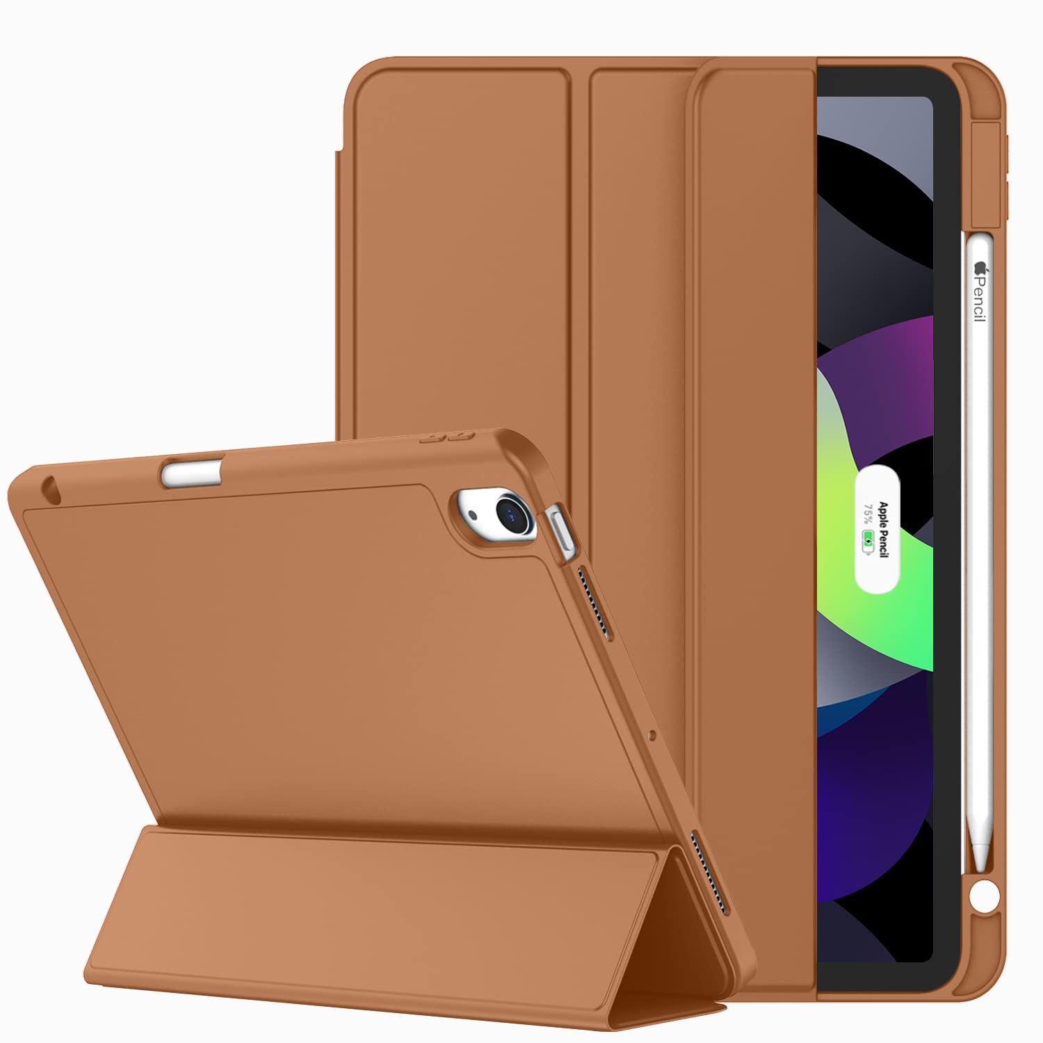 ZryXal iPad Air 11 Inch Case M3 2025 / M2 2024 - Slim Protective Cover for iPad Air 5th Gen (2022) & 4th Gen (2020) 10.9 Inch - Supports Touch ID & Auto Wake/Sleep - Perfect for Work, School & Travel (Brown)