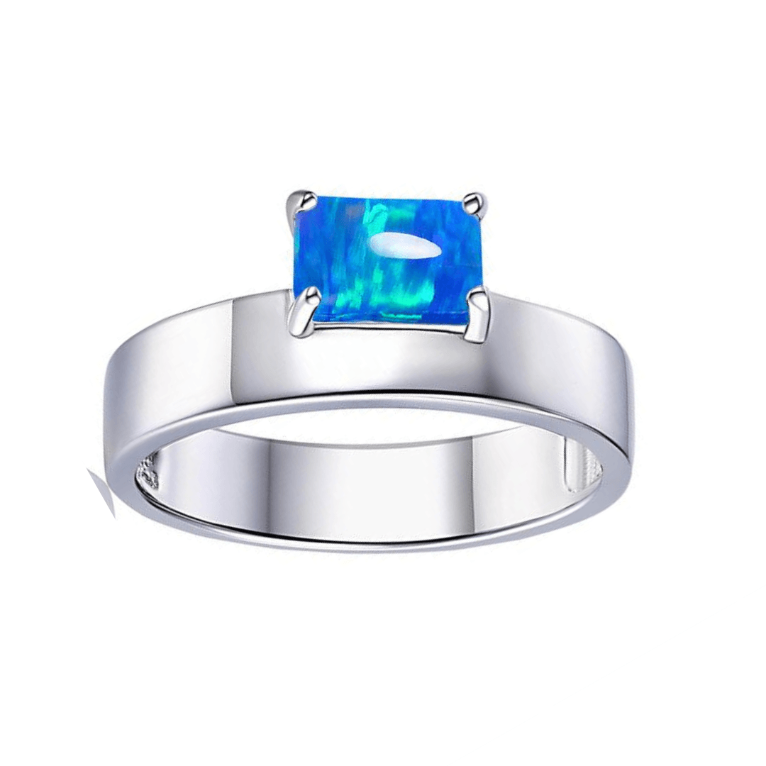 Blue Opal Offset Ring for Women - Handmade Sterling Silver Boho Jewelry - Perfect for Weddings, Parties & Everyday Wear