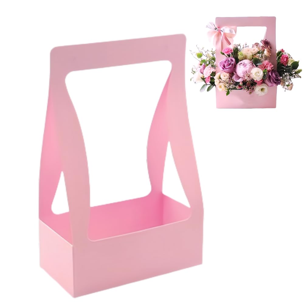 Premium Pink Craft Paper Gift Bags with Handles - 5 Pack Floral Bouquet Packaging for Weddings, Birthdays & Special Occasions | Eco-Friendly Florist Bags for Flowers, Gifts & Party Favors