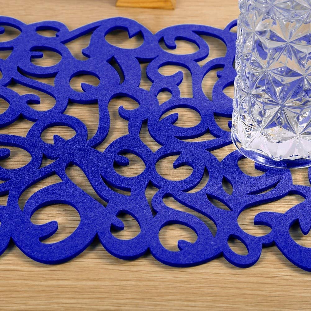 Royal Blue Rectangle Felt Table Mats Set - 4-Piece Placemats for Dining Table Decor, Fall Table Setting, and Household Use - Waterproof & Heat-Resistant Table Protectors for Everyday Meals and Special Occasions