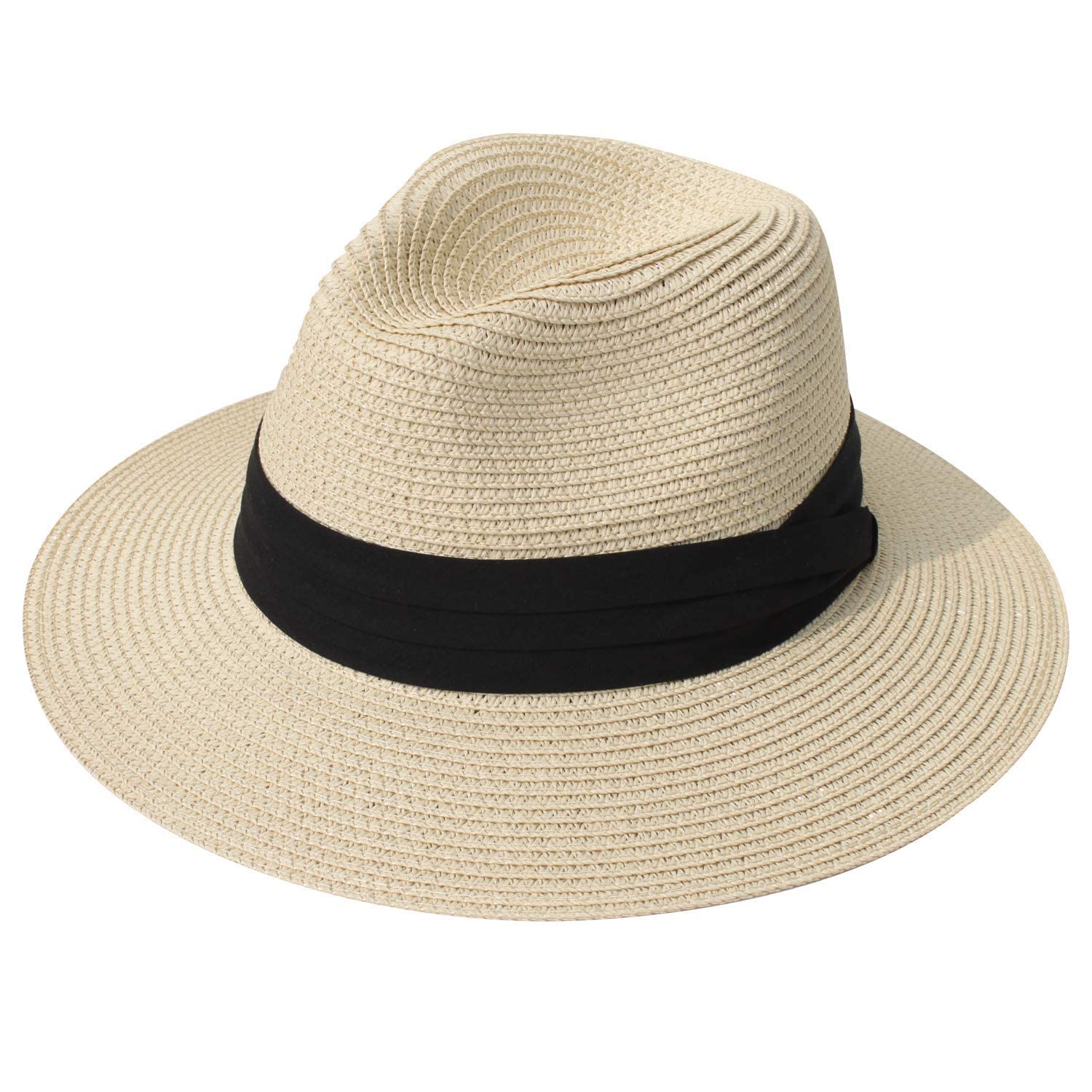 DRESHOW Women's Straw Panama Hat - UPF 50+ Wide Brim Fedora Beach Sun Hat, Rollable & Packable for Travel, Vacation, Summer Outings and Outdoor Activities