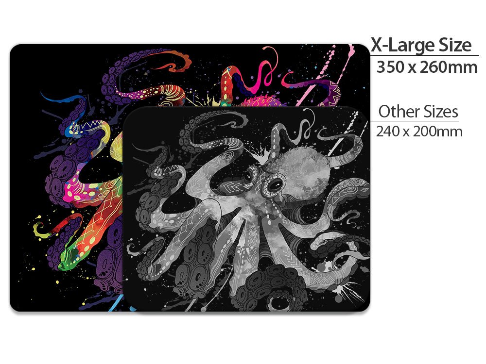 FINCIBO Extra Large (X-Large) Non-Slip Rectangle Mouse Pad - Colorful Octopus Black Design for Home Office, Gaming & Work Desk | Perfect for PC, Laptop & Computer Setup