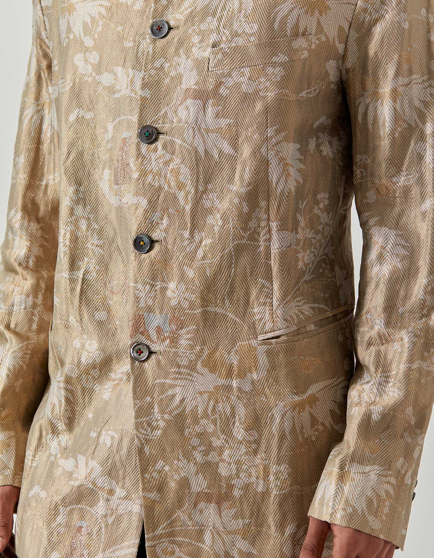 Matrix Jacket - Premium Silk Brocade Coat in Oyster Grey & Rainforest Colors | Water-Resistant Outerwear for Urban Fashion & Outdoor Adventures