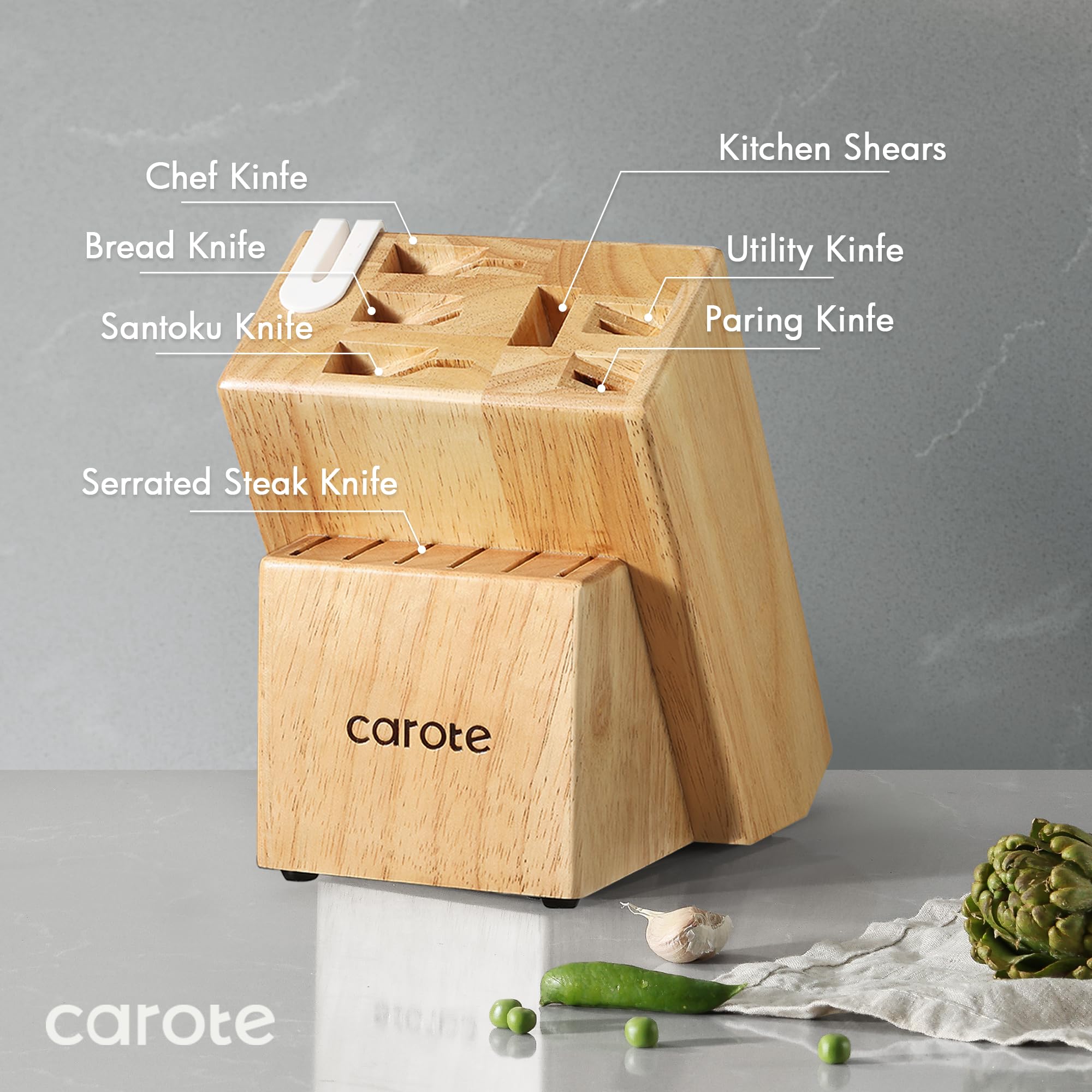 CAROTE 14-Piece Stainless Steel Kitchen Knife Set with Wooden Block & Built-in Sharpener - Razor-Sharp Knives for Professional Chefs & Home Cooking - Perfect for Slicing, Dicing & Food Prep