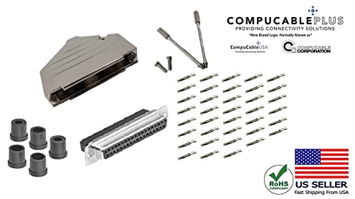 Premium DB37 Female Crimp Kit - No Ear, Full Profile, Deluxe Metal Hood Connector Set for Automotive & Industrial Wiring (Compare at $21.26) - Perfect for Vehicle Repairs, Machinery Maintenance & DIY Electronics Projects