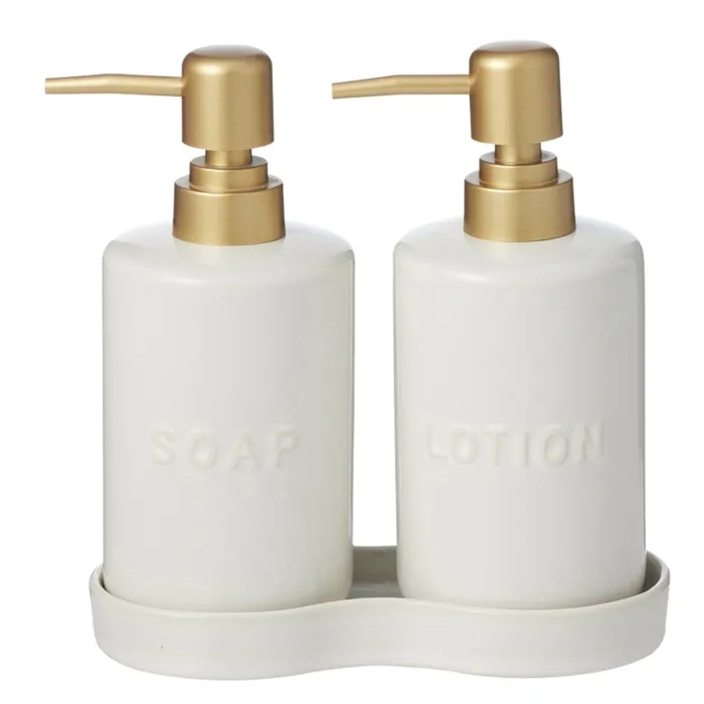 Premium Set of 2 Ceramic Soap Dispensers - 17.5cm Elegant Bathroom Lotion Bottles for Countertop | Perfect for Modern Home, Spa, or Guest Bathroom Decor
