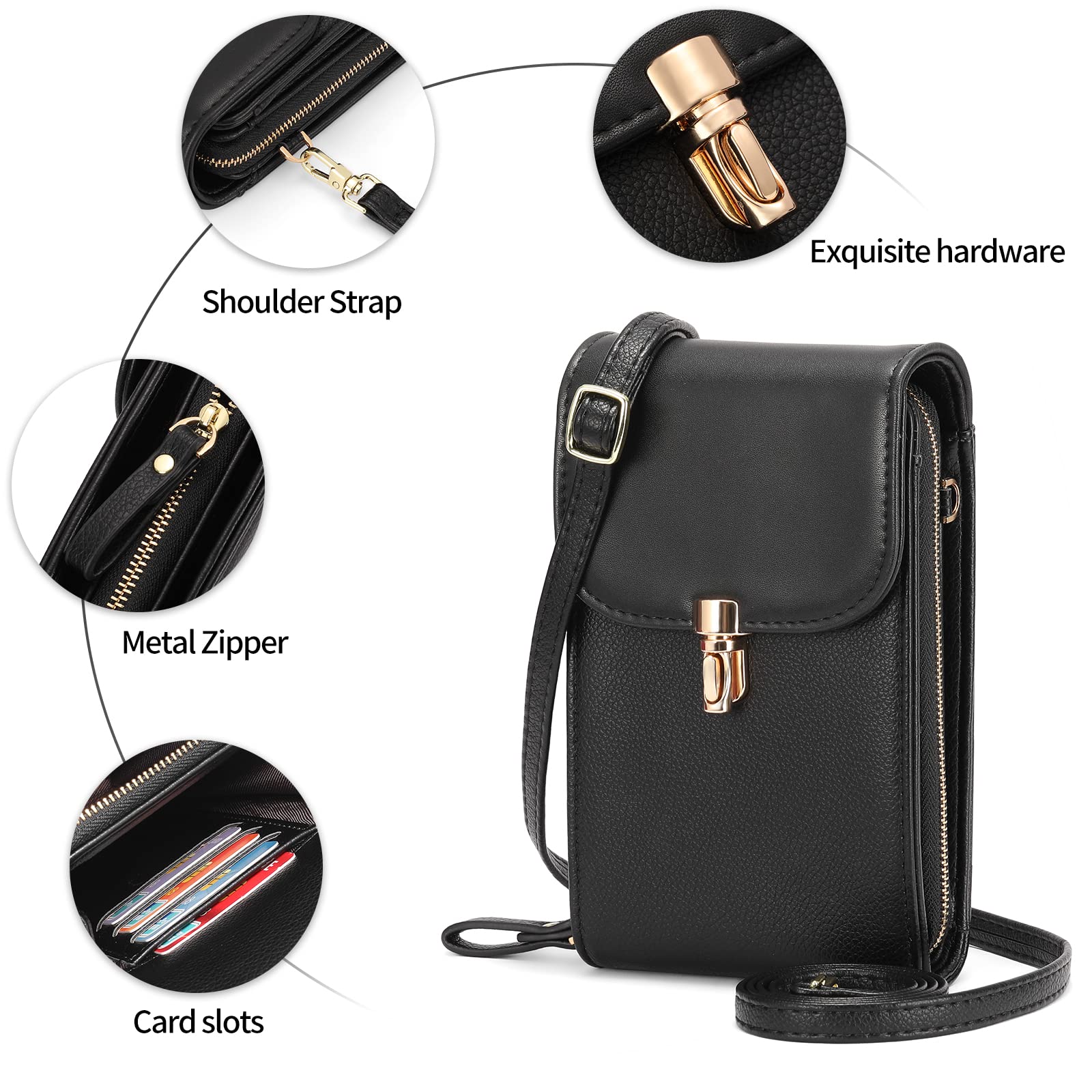 SENDEFN Women's Leather Crossbody Phone Bag with Shoulder Strap & Card Slots - Small Wallet Purse for iPhone, Credit Cards & Essentials | Perfect for Travel, Shopping & Daily Use