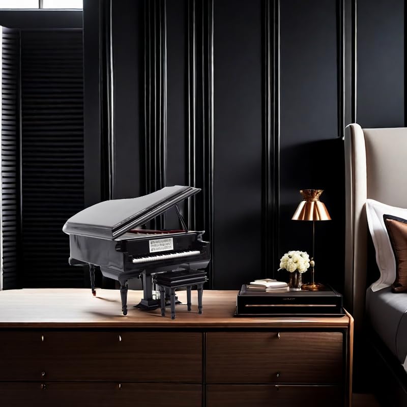 Elegant Piano Music Box with Bench & Black Case - Perfect Christmas, Birthday & Valentine's Day Gift - Plays Canon in D Melody - Ideal for Home Decor, Wedding Favors & Romantic Surprises