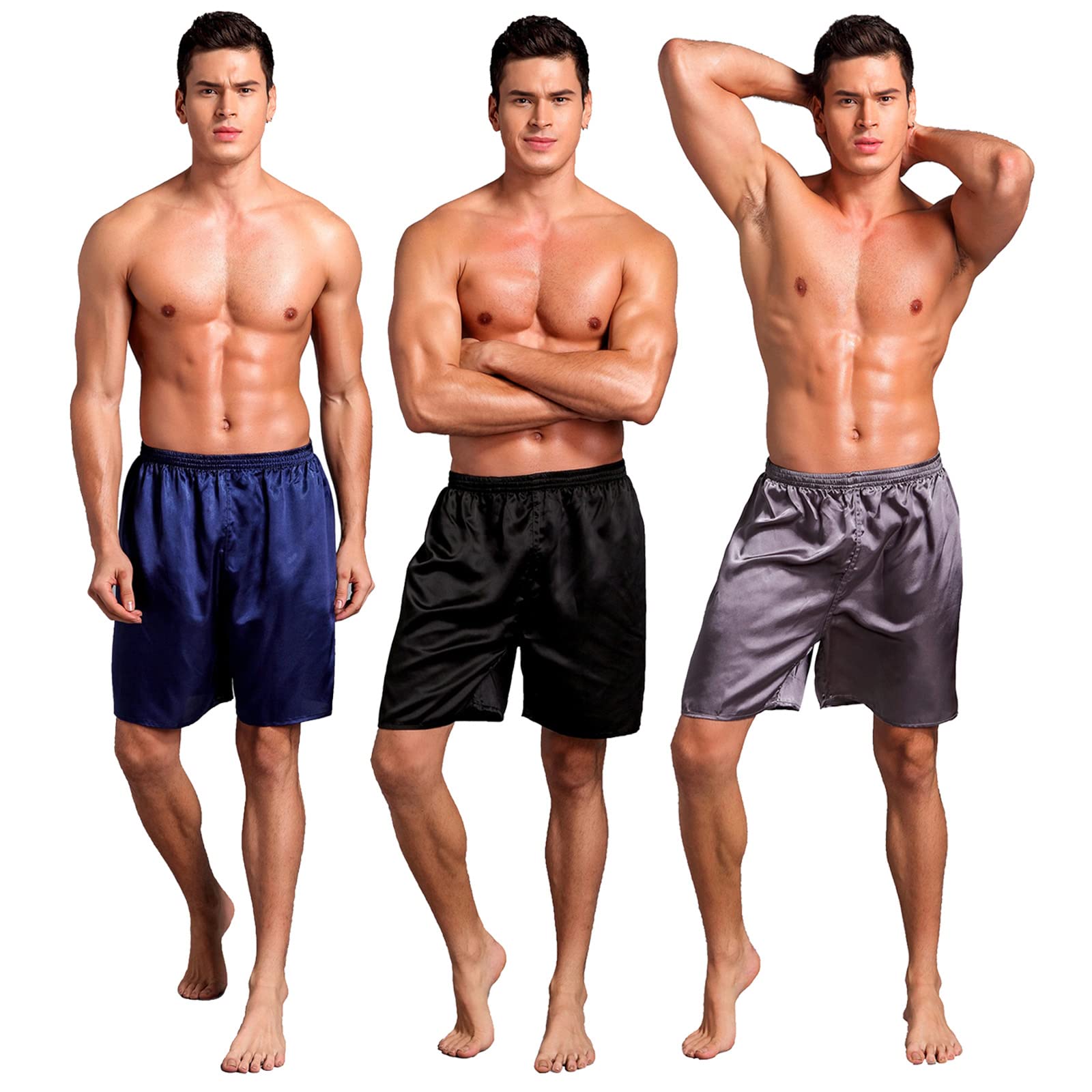 Men's Satin Boxer Shorts - Silk Feeling Sleepwear & Lounge Pajama Shorts - Comfortable for Nightwear, Home Relaxing and Vacation
