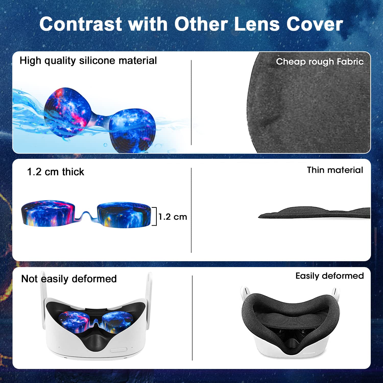 Oculus Quest 2 VR Accessories Set - Silicone Face Cover, Controller Grip, Protective Shell, Lens Cover & 10 Disposable Eye Masks (Galaxy Design) - Enhance Comfort & Hygiene for Extended VR Gaming Sessions