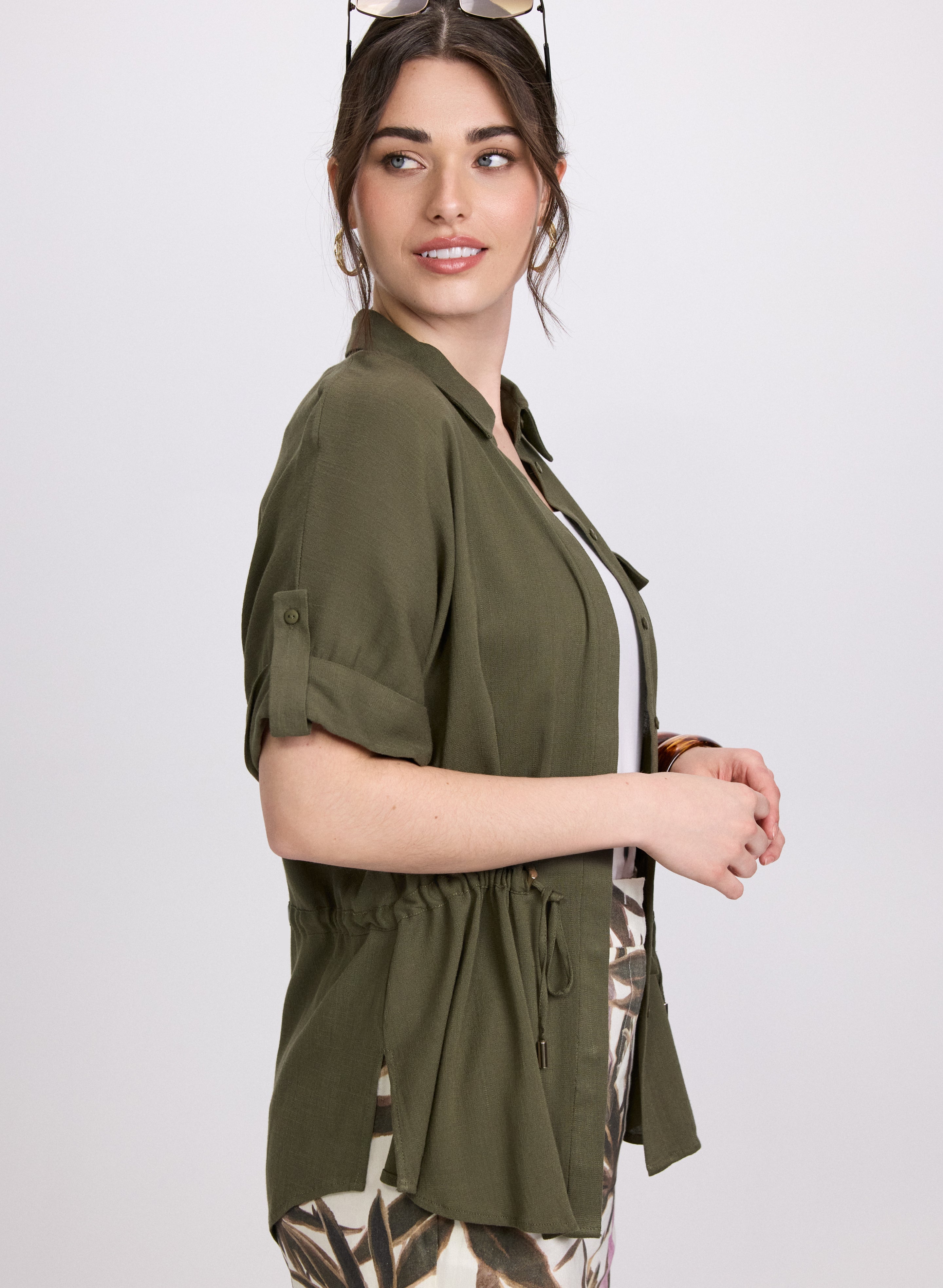 Stylish Women's Drawstring Waist Blouse - Flattering Casual & Office Tops - Perfect for Work, Date Night & Weekend Outings