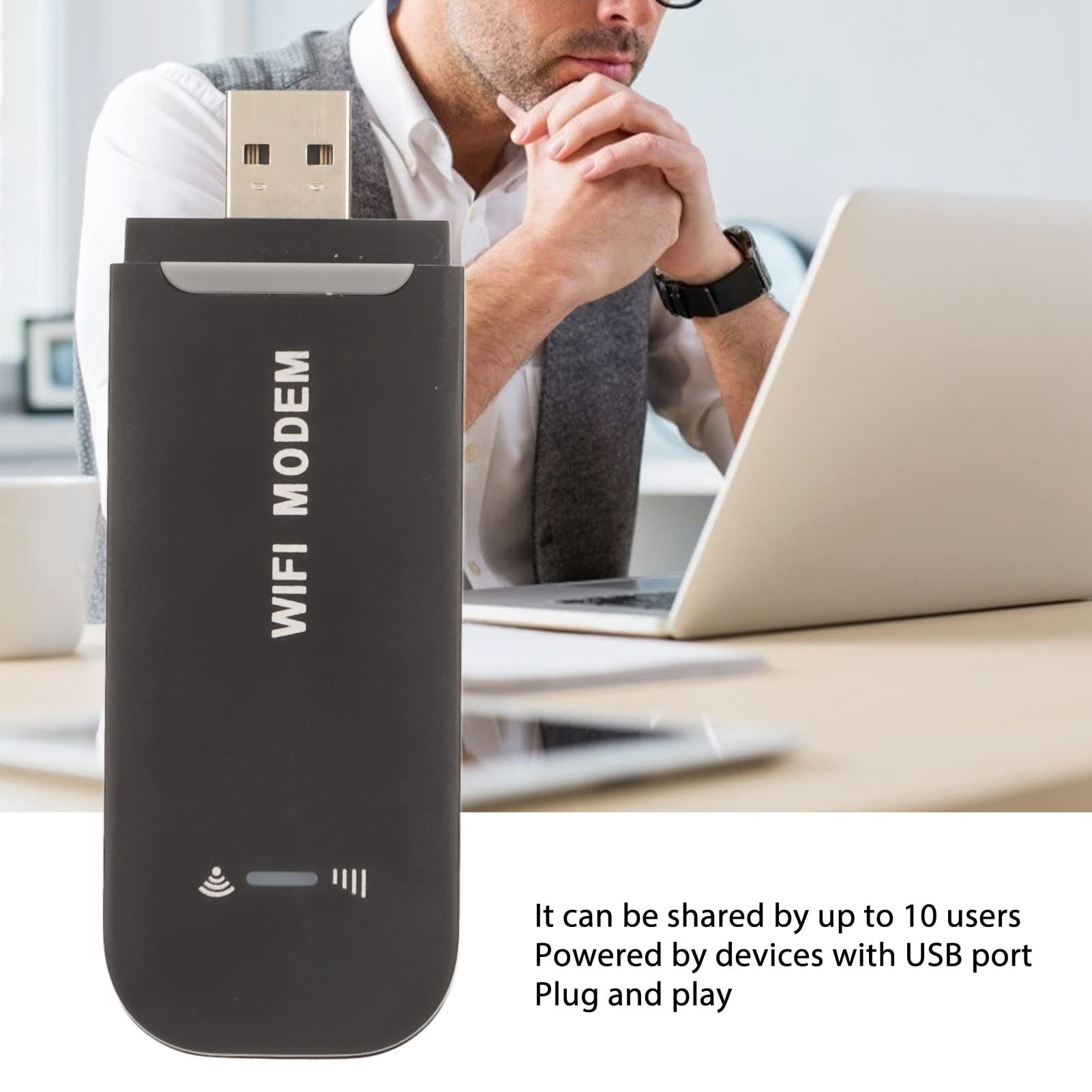 Bewinner 4G LTE USB WiFi Modem Hotspot - Portable Mini Wireless Router with SIM Card Slot, High Speed USB Powered Mobile Network for 10 Users (Black) - Perfect for Travel, Remote Work & Home Internet Backup