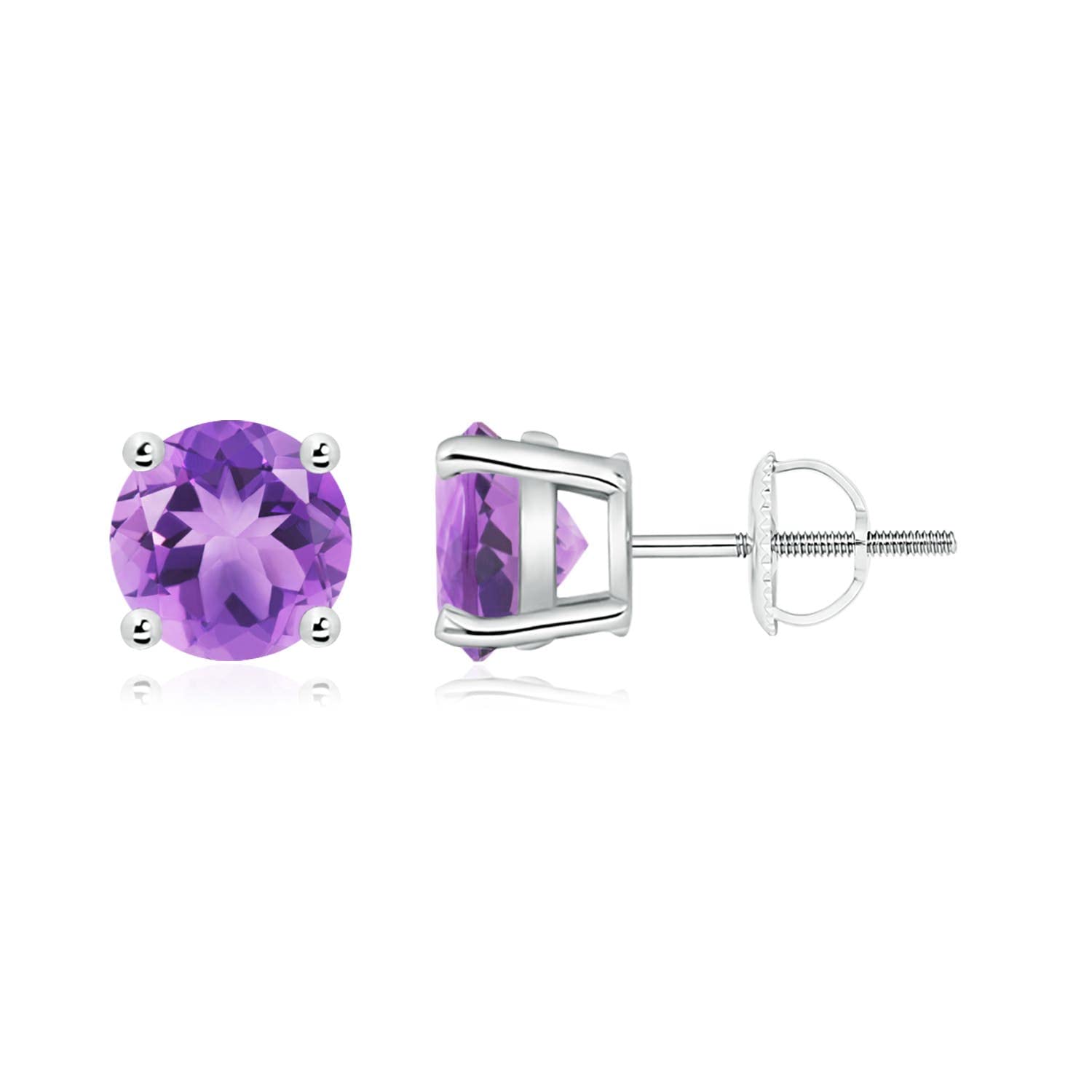 ANGARA Natural Round Amethyst Stud Earrings in Sterling Silver/14K Solid Gold/Platinum | February Birthstone Jewelry for Women | Birthday, Engagement, Anniversary & Wedding Gift | Perfect for Everyday Wear & Special Occasions