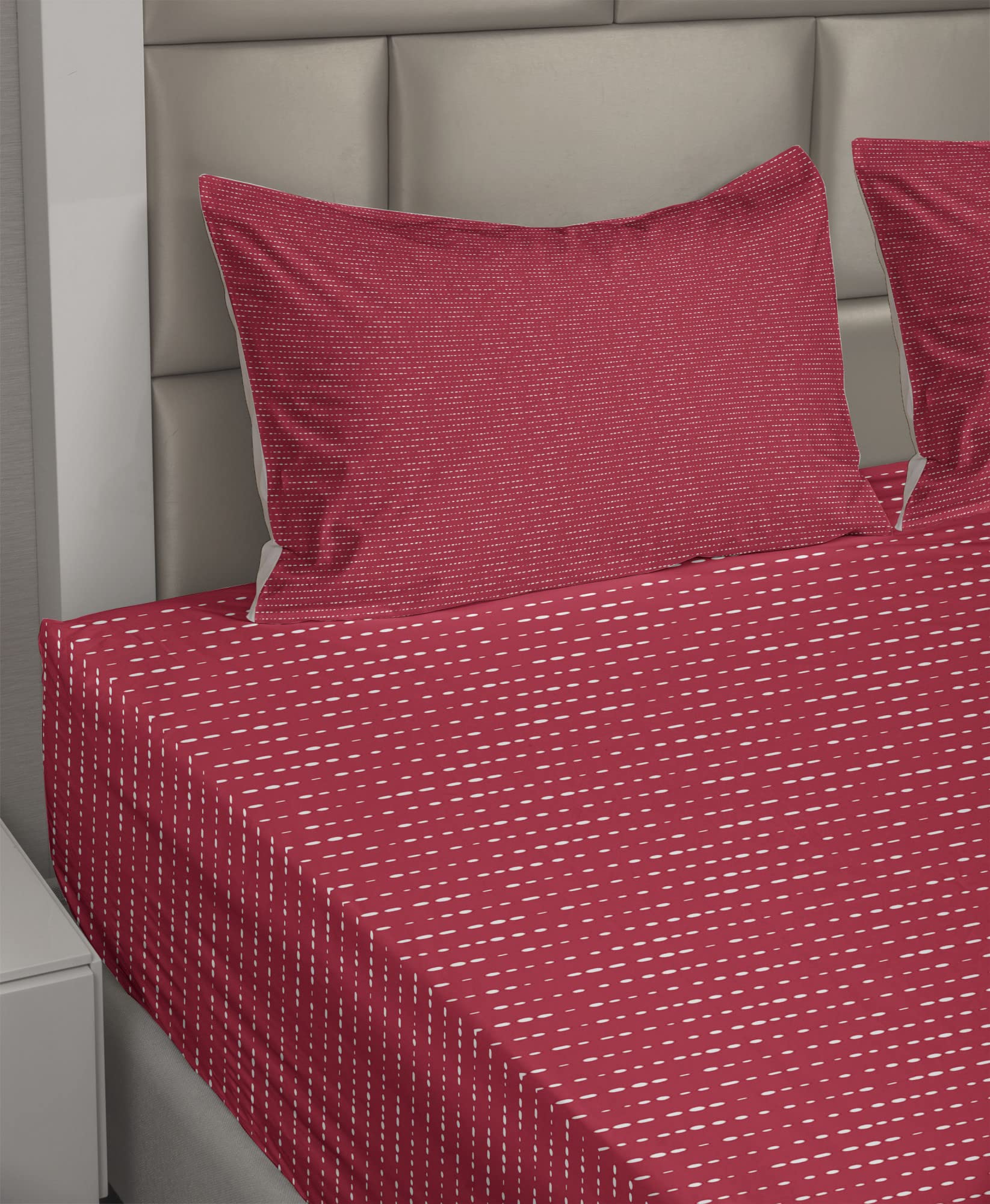 Ambesonne Abstract King Size 4-Piece Sheet Set - Modern Monochrome Straight Drop Design, Fitted & Flat Sheets with Pillowcases - Dark Pink & White Contemporary Bedding for Luxurious Sleep & Stylish Bedroom Decor