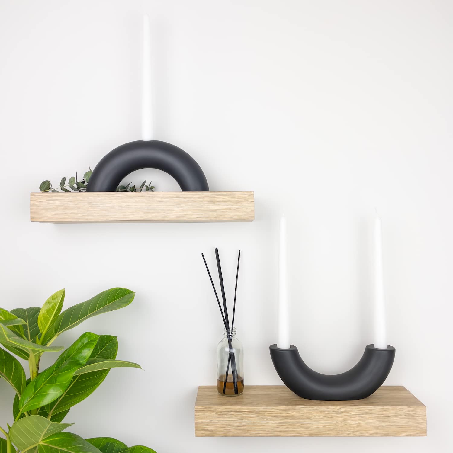 Black Ceramic Candle Holder Set - Modern 3-Taper Candelabra for Dining & Living Room Decor