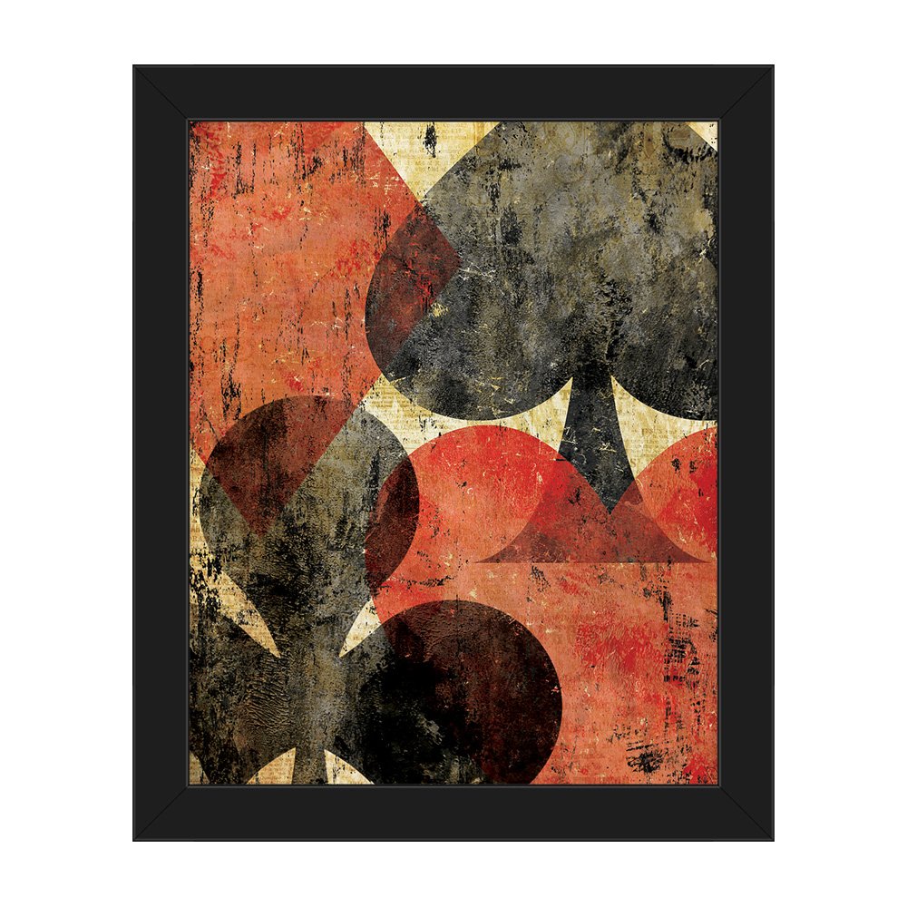Vintage Playing Cards Canvas Art - Antique Red Heart Clubs Spades Diamonds Symbols Print with Black Frame for Gameroom, Pub, or Bar Decor | Perfect for Casino Theme, Poker Night & Man Cave Wall Art