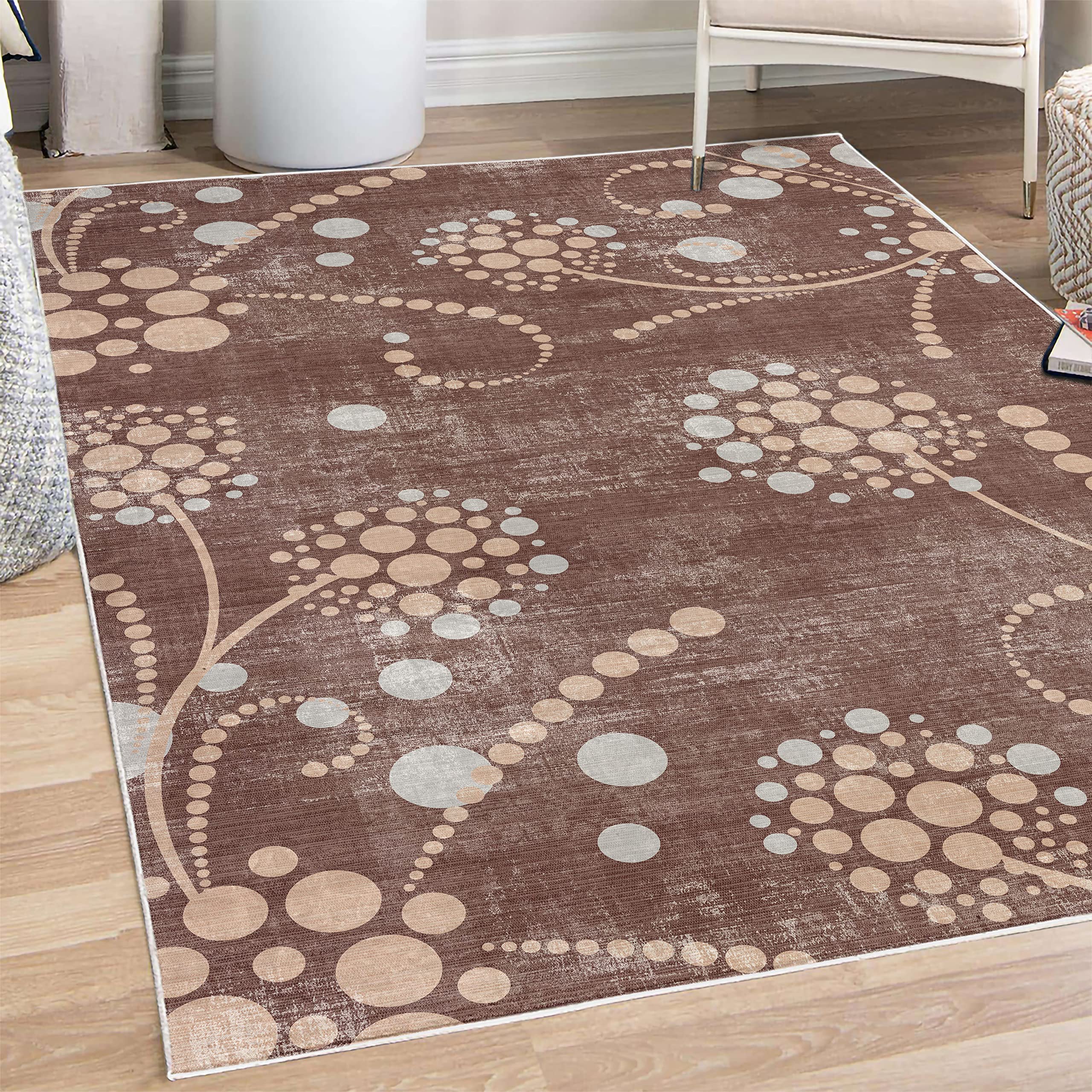 Ambesonne Abstract Spiral Floral Modern Rug with Polka Dots - 5'1