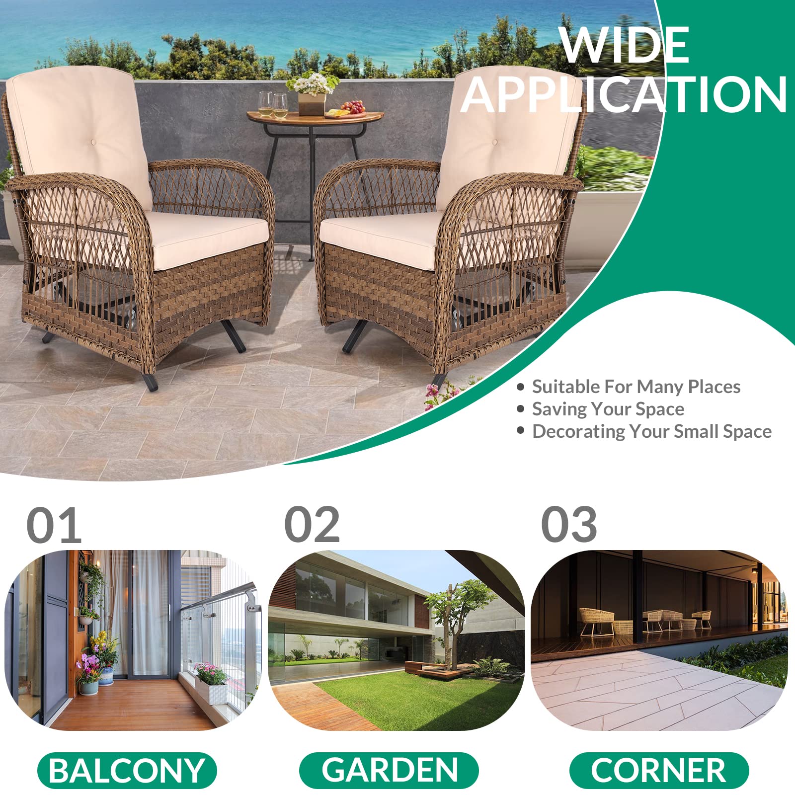 VIVIJASON 2-Piece Outdoor Wicker Glider Rocking Chair Set with Cushions - All-Weather Rattan Swing Glider Chairs with Sturdy Steel Frame - Perfect for Garden, Backyard, Patio, Porch & Poolside Relaxation
