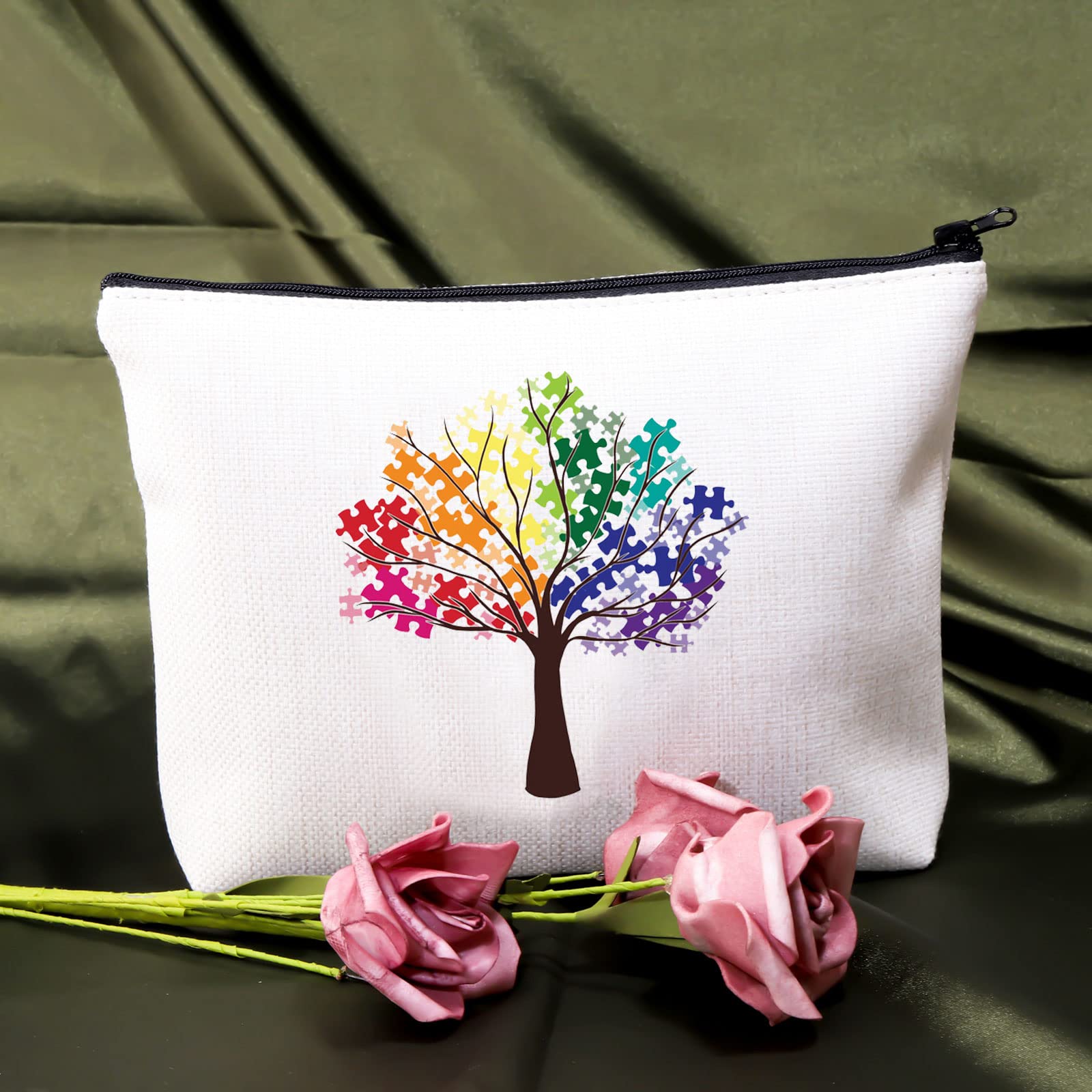 Autism Awareness Makeup Bag - Puzzle Piece Design for Autism Support, Special Education Teacher Gift & Autism Tree - Perfect for Travel, School, and Daily Organization