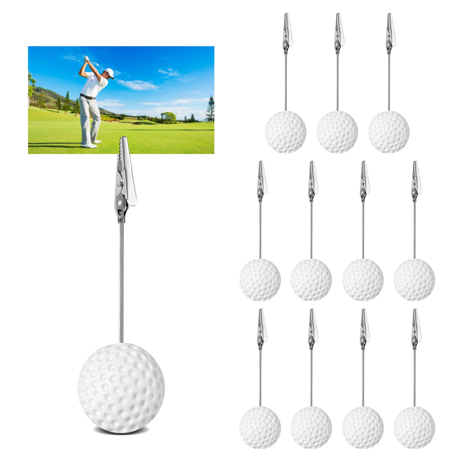 12pcs Resin Ball Base Memo Clips - Alligator Clip Table Card Holders for Wedding, Party, Office Decor - Photo & Place Card Stands for Sports Events, Golf Tournaments & Home Organization (Gold)