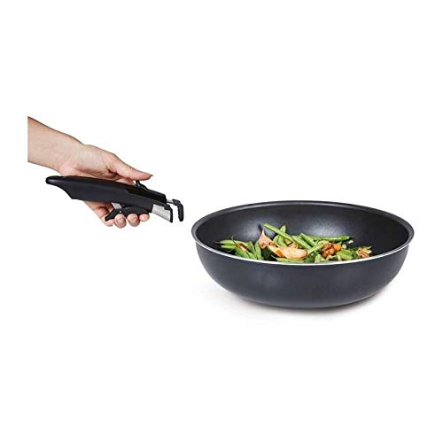 Sitram 713777 28cm Black Aluminum Wok with Removable Handle - Induction Compatible, PFOA-Free Nonstick Coating - Perfect for Stir-Frying, Sautéing & Asian Cooking