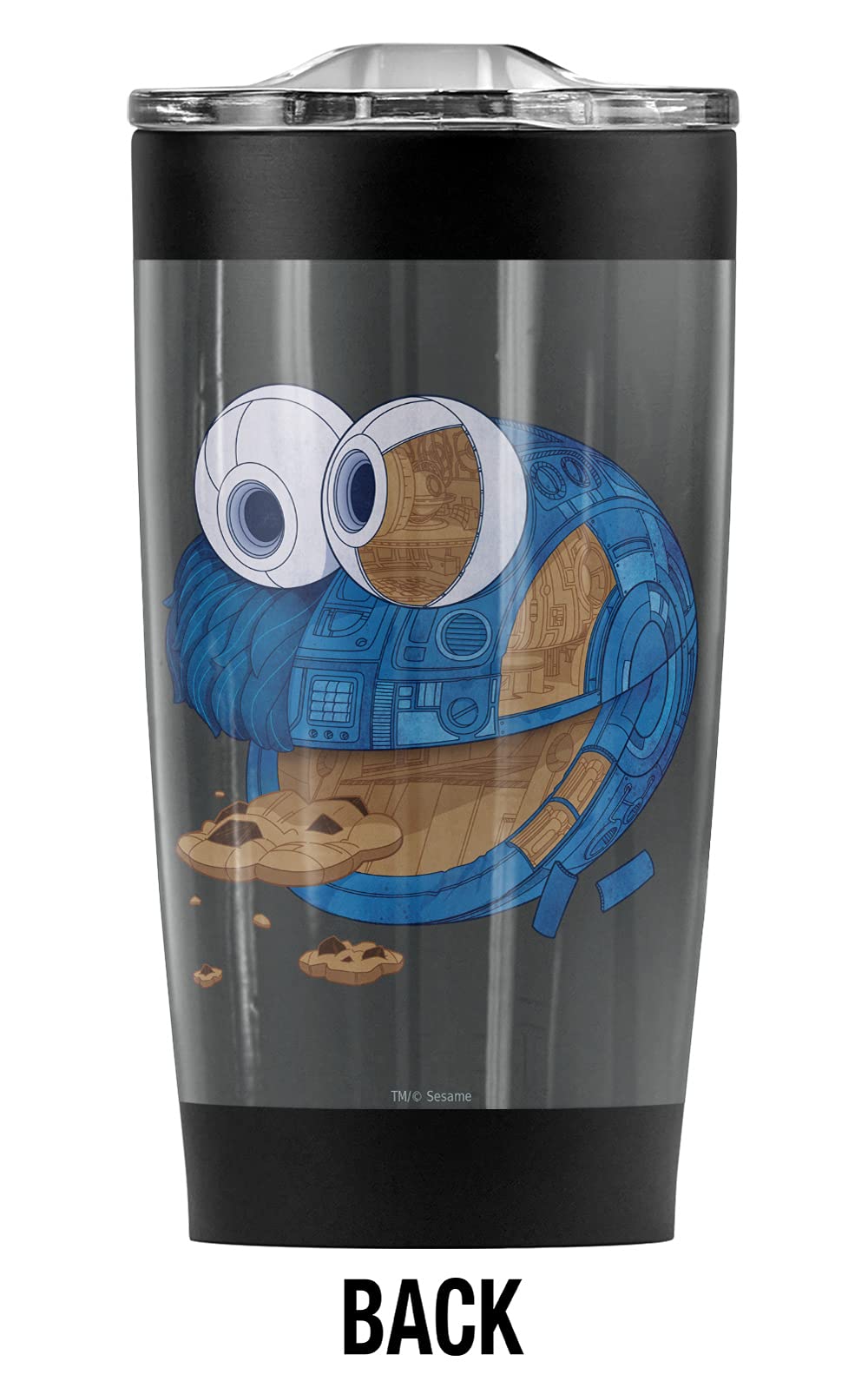 Sesame Street Cookie Monster Stainless Steel Tumbler 20oz - Vacuum Insulated Double Wall Coffee Travel Mug with Leakproof Lid - Keeps Hot & Cold Beverages Perfect Temperature - Ideal for Office, Commuting, Camping & Outdoor Activities
