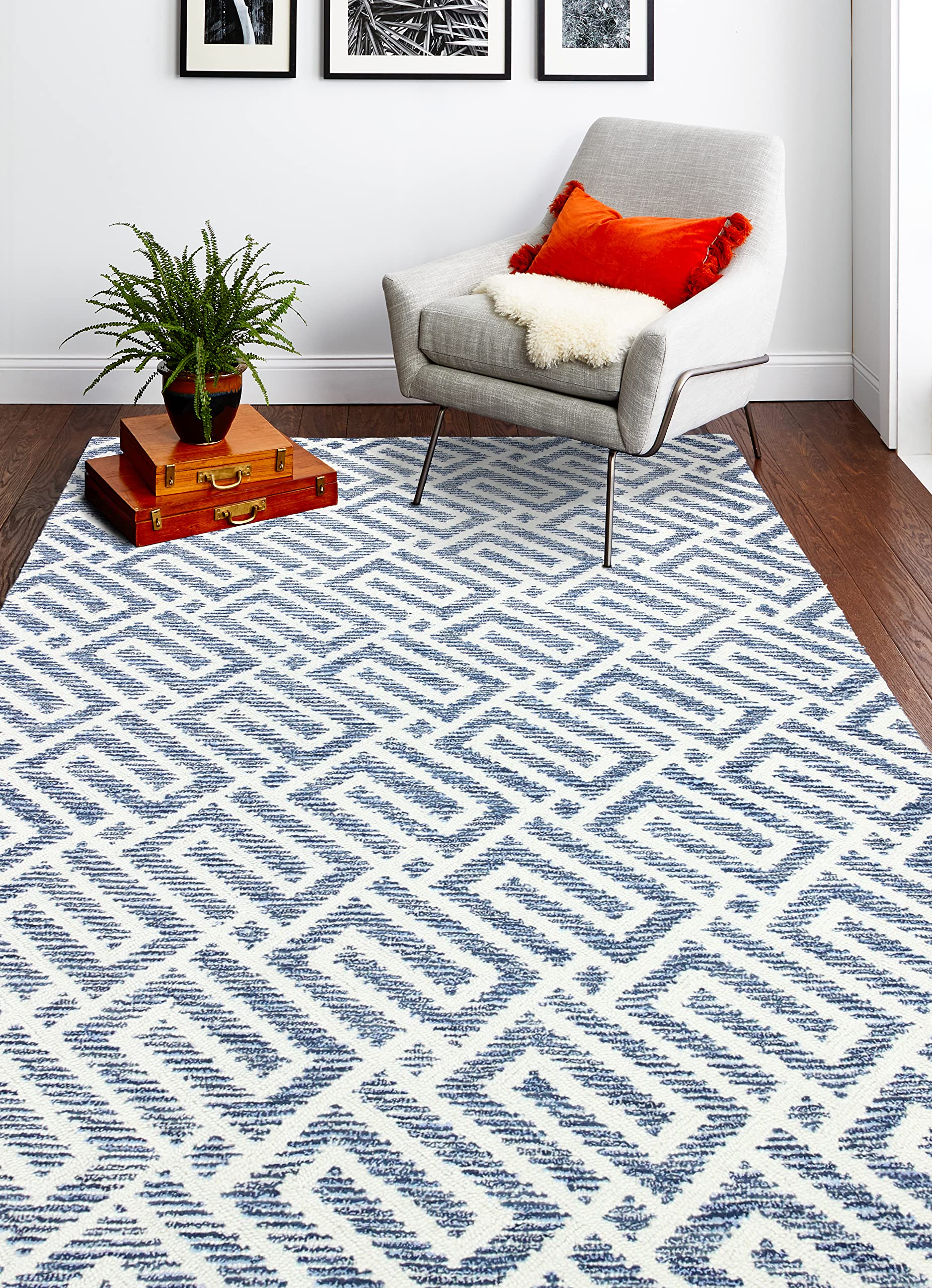 Luxury Hand Tufted Wool & Viscose Area Rug 5'x7.6' - Ivory Blue Bashian Collection - Soft Living Room Rug, Entryway Runner, Bedroom Carpet for Home Decor & Cozy Interior Design
