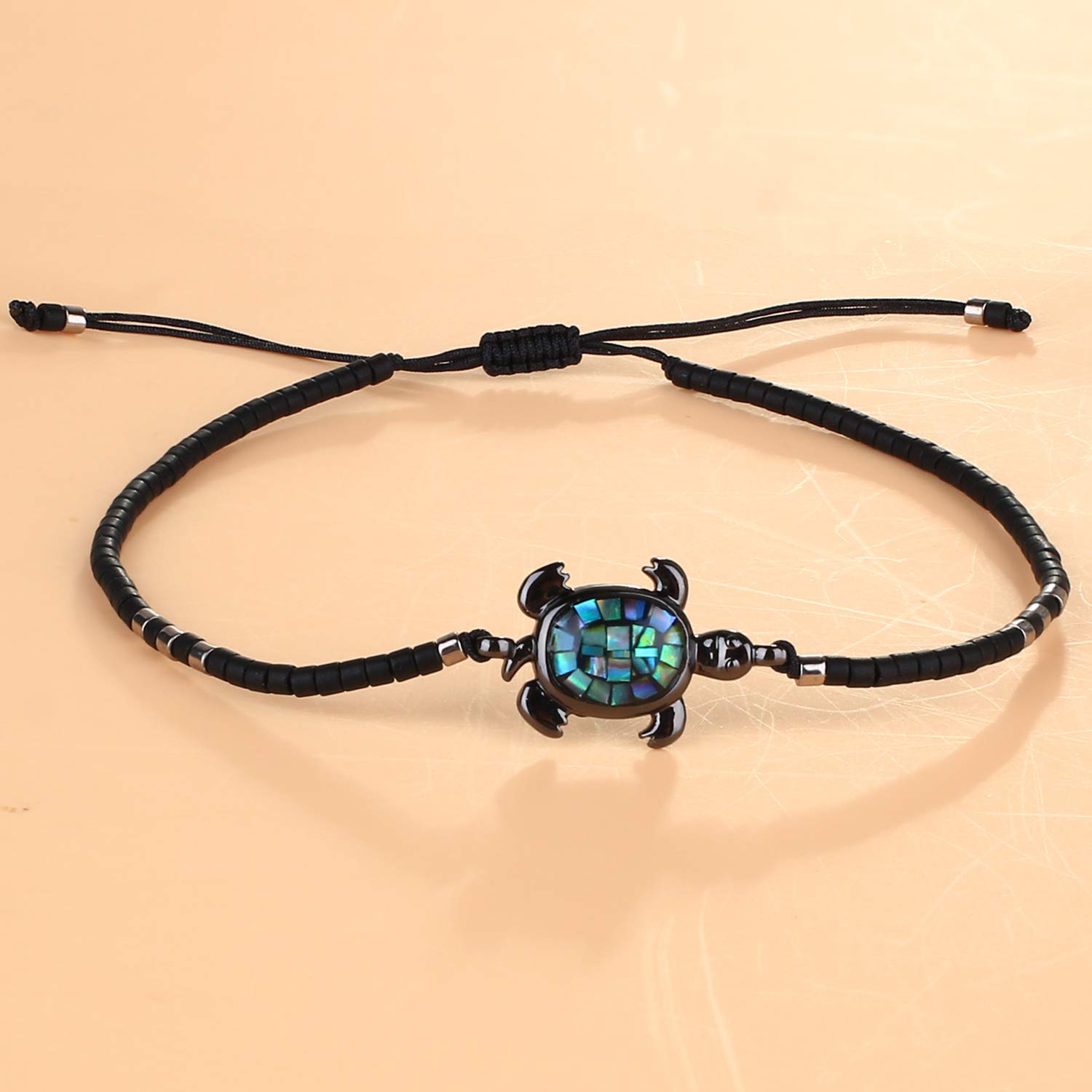 KELITCH Crystal Turtle Charm Bracelet - Miyuki Beaded Thin Strand Friendship Bracelet for Women - Adjustable Multi-Color Jewelry Gift for Best Friend, Birthday, Anniversary & Everyday Wear