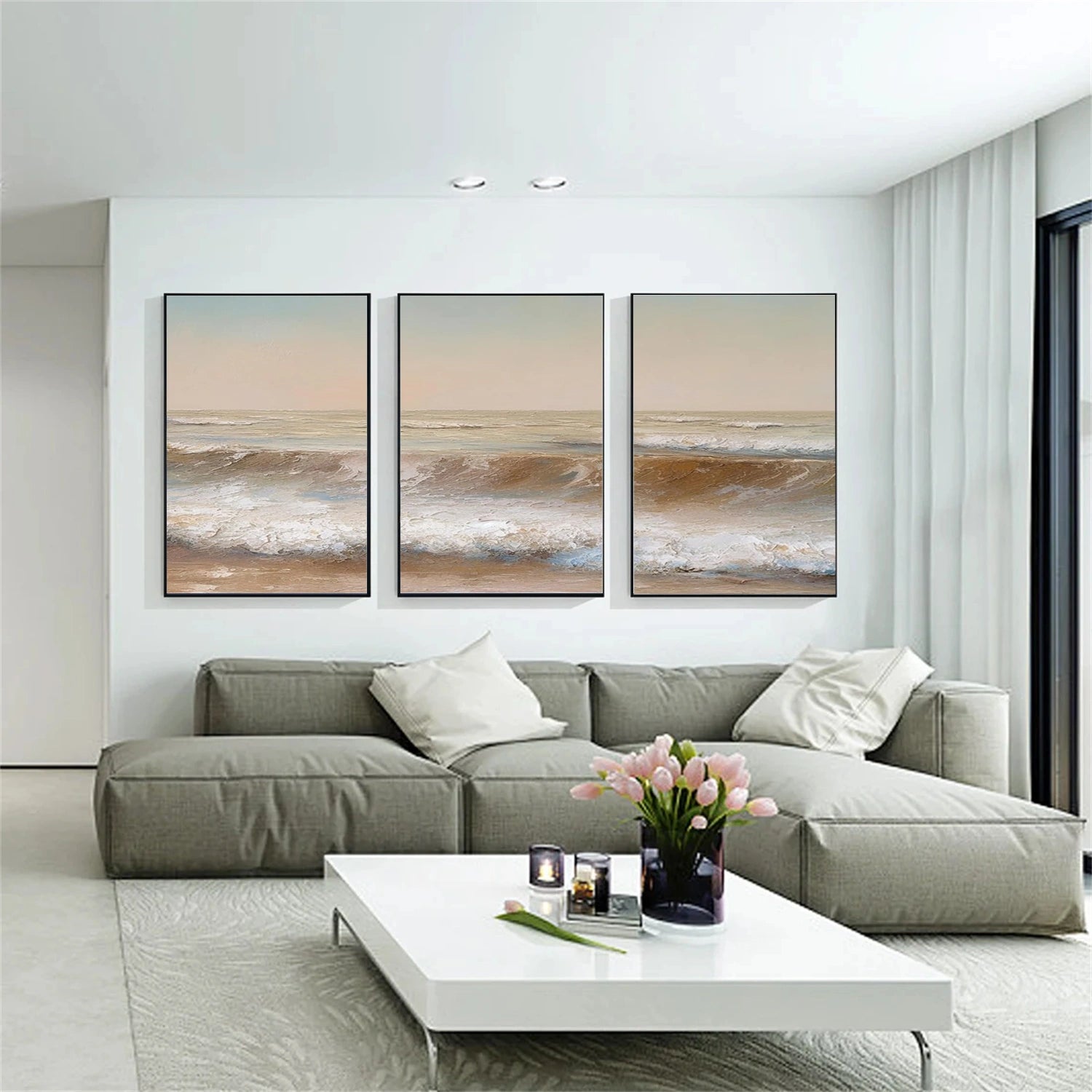 Ocean and Sky Painting Set of 3 - Coastal Wall Art for Living Room, Bedroom & Office Decor | Modern Seascape Canvas Prints | #OS256