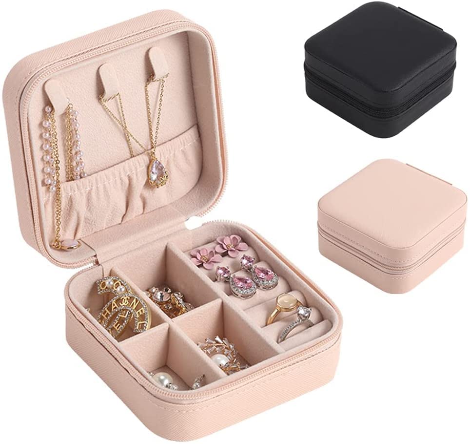 PU Leather Jewelry Box - Double Layer Travel Jewelry Organizer for Necklace, Ring & Small Accessories (10x10x5cm, Pink) | Perfect Gift for Women & Girls | Compact Storage for Travel, Home & Office Use