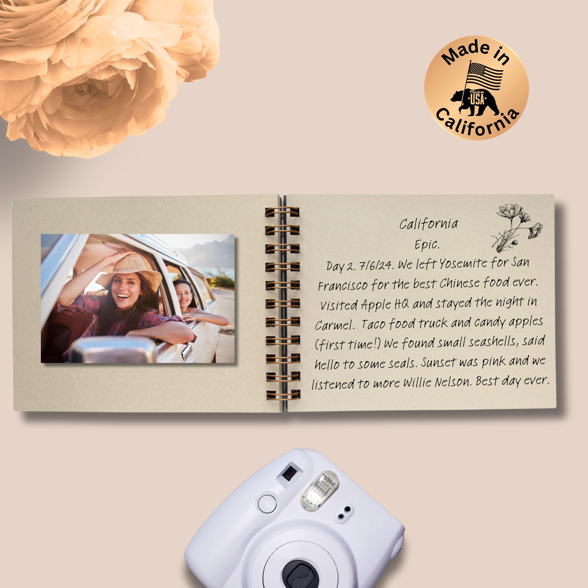 Premium Travel Journal with Gold Foil Embossing - 90 Tan Pages Vacation Scrapbook & Postcard Album | Perfect Travel Companion for Adventure Trips, Road Trips & Vacation Memories