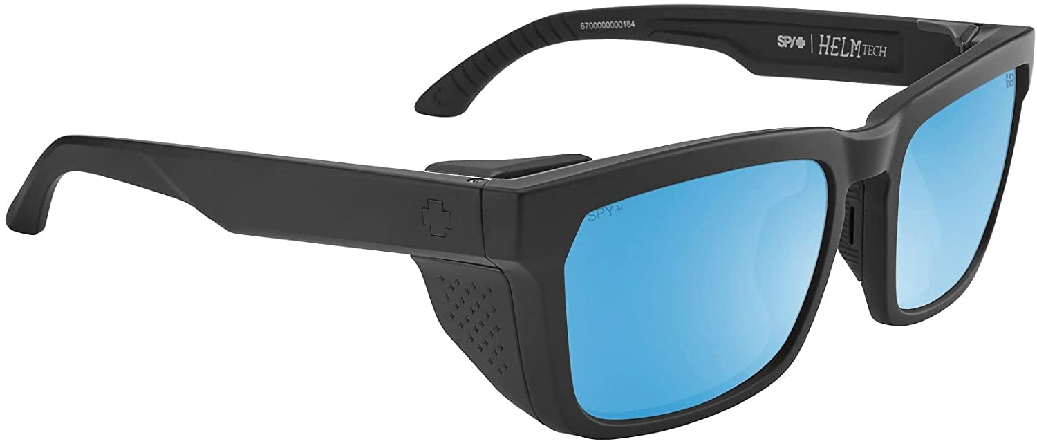 Spy Optic Helm Tech Polarized Sunglasses - Matte Black Frame, Bronze Polarized Ice Blue Spectra Mirror Lens - for Cycling, Running & Outdoor Sports