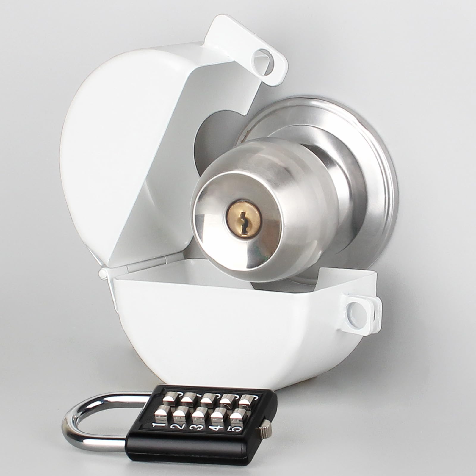 **Round Door Handle Lock & Knob Cover - Childproof & Secure, Prevents Turning & Unauthorized Access (White) - Ideal for Baby Safety & Home Security**