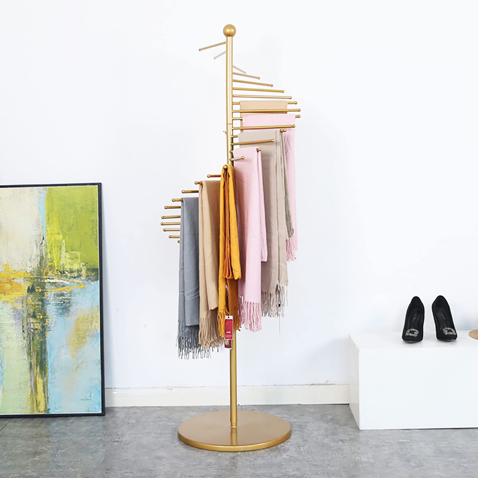 Modern Metal Tall Scarf Display Stand - Heavy Duty Floor Standing Clothes Rack with Space-Saving Design for Shawls, Belts, Pashminas & Leggings - Perfect for Boutiques, Retail Stores & Home Closet Organization