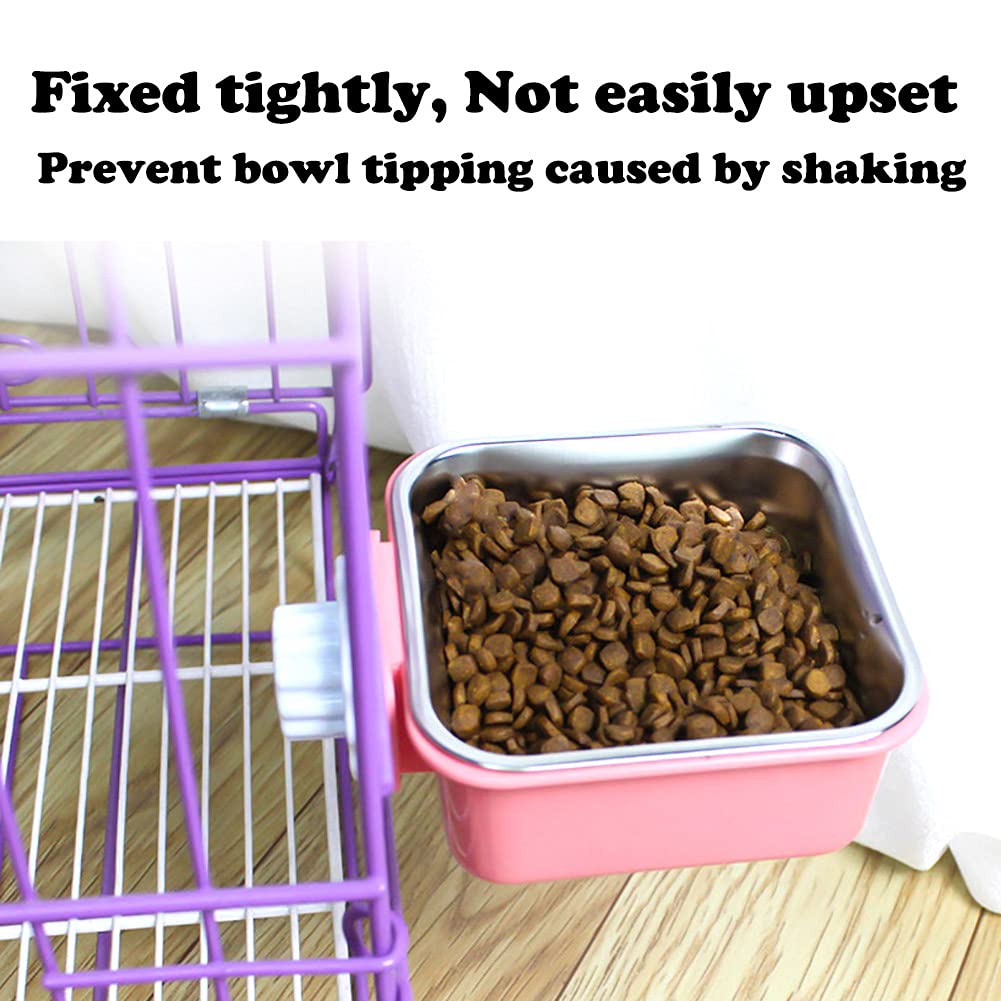 Love Dream Crate 2-Pack Removable Stainless Steel Hanging Pet Bowls - Food & Water Feeder with Bolt for Dogs, Cats, Puppies & Birds - Includes Silicone Sponge Dish Brush - Perfect for Travel, Camping & Outdoor Adventures