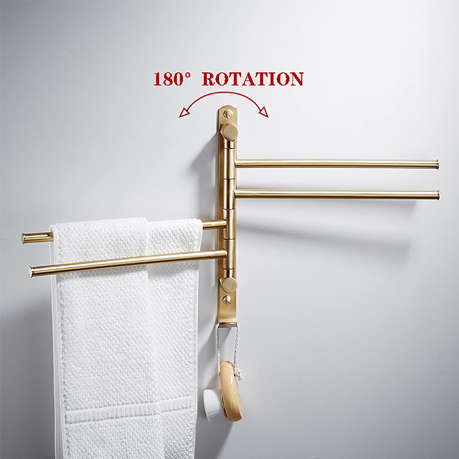 Premium Heated Towel Rack - 4-Arm Brushed Gold Wall Mounted Towel Warmer with Swivel Hook & Ring - Electric Bathroom Towel Holder for Spa, Luxury Hotels & Cozy Home Use
