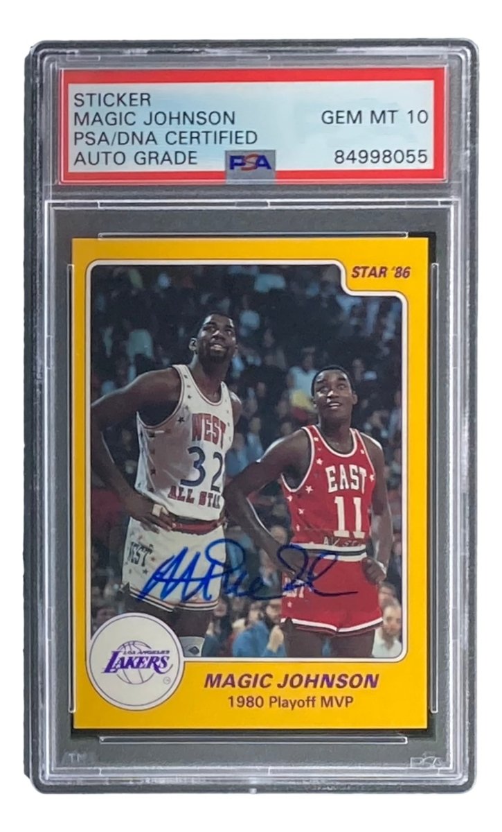 Magic Johnson Signed 1986 LA Lakers #9 Star Trading Card PSA/DNA Certified Gem MT 10 - Perfect for Sports Memorabilia Collectors & NBA Fans Display