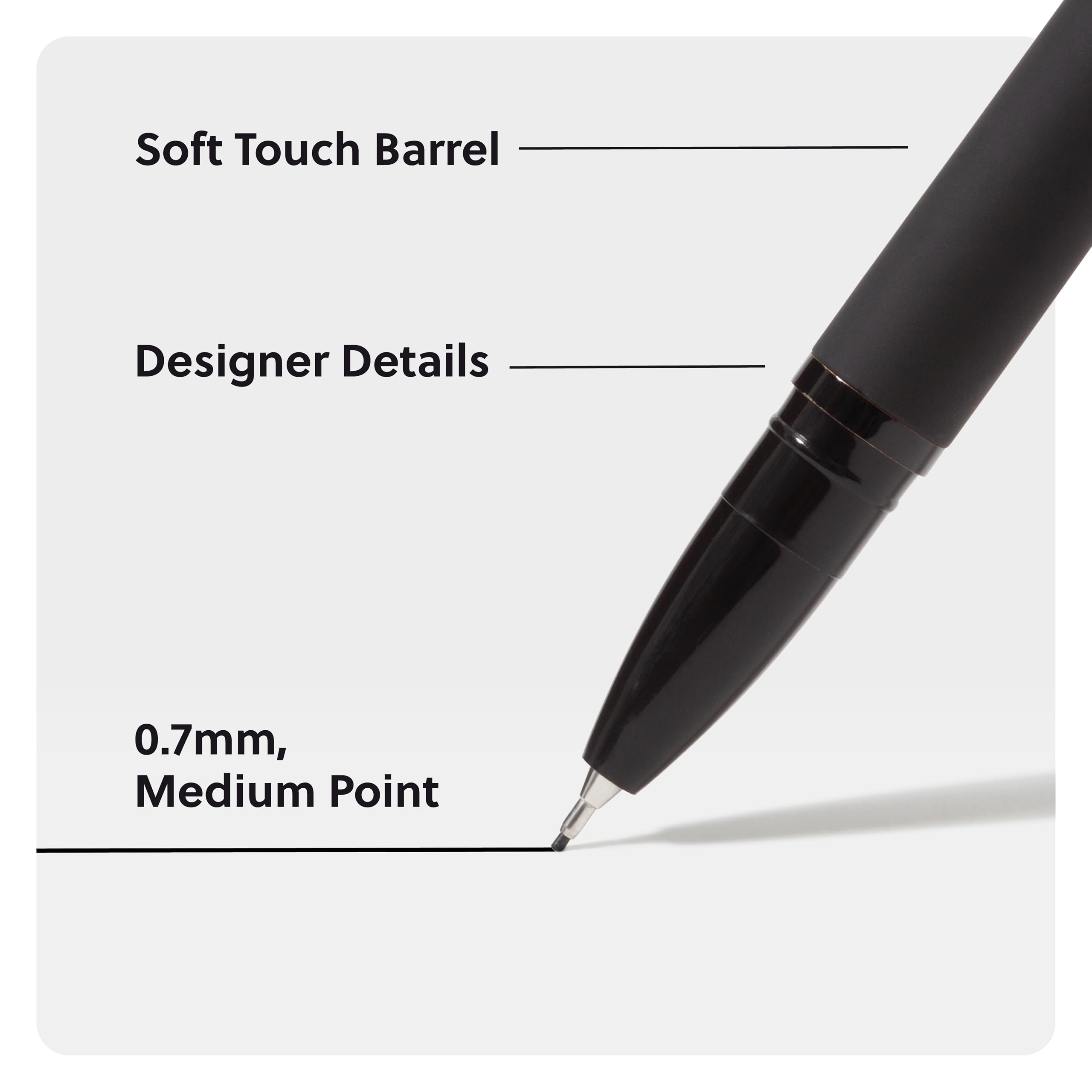 U Brands Midnight Catalina Felt Tip Pens - 12-Pack Fine Point (0.7mm) Black Ink Pens with Soft Touch Grip & Black Metal Accents - Perfect for Journaling, Note Taking, Sketching & Office Work