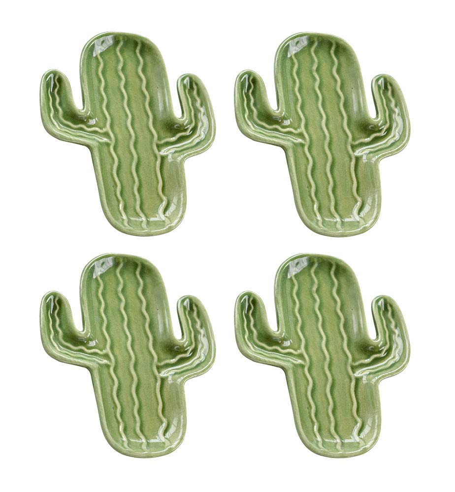 Ceramic Cactus-Shaped Condiment Dishes - Small Appetizer Plates for Salsa, Dip & Seasonings | Perfect for Parties, BBQs & Mexican-Themed Dining