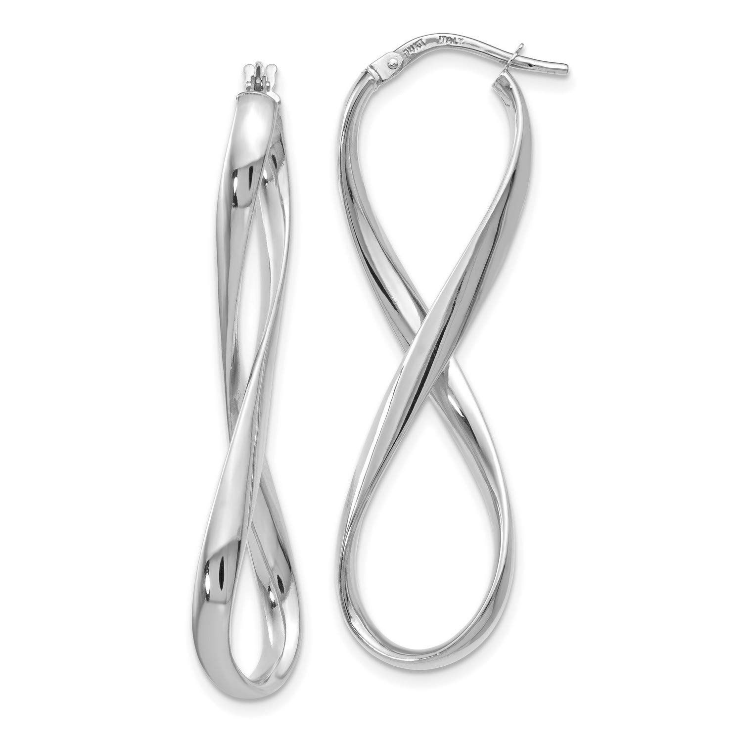 14K White Gold Infinity Hoop Earrings for Women - 46x13mm Dainty Everyday Jewelry - Perfect for Weddings, Date Nights & Special Occasions